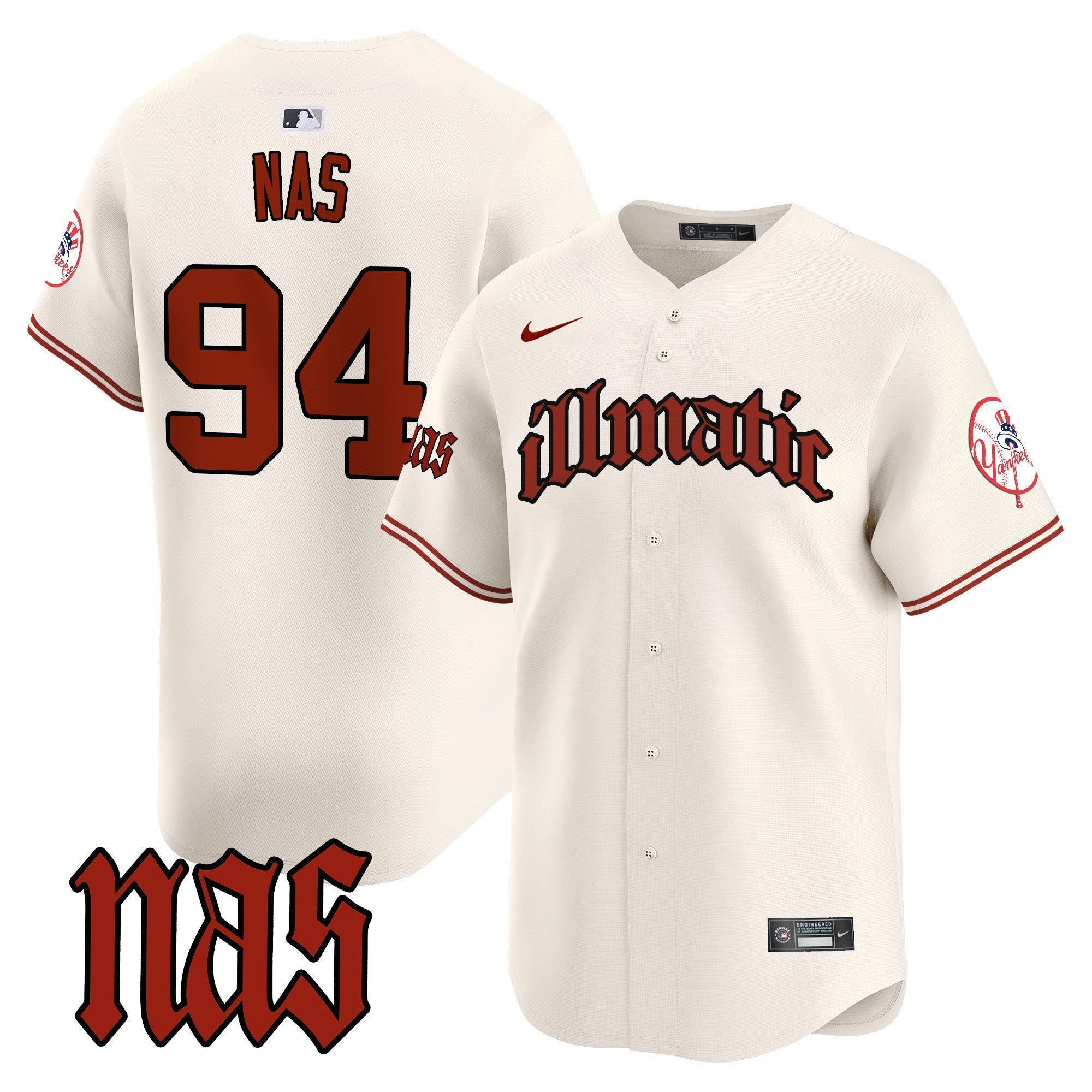 NYY Nas Illmatic Vapor Premier Limited Jersey - Stitched