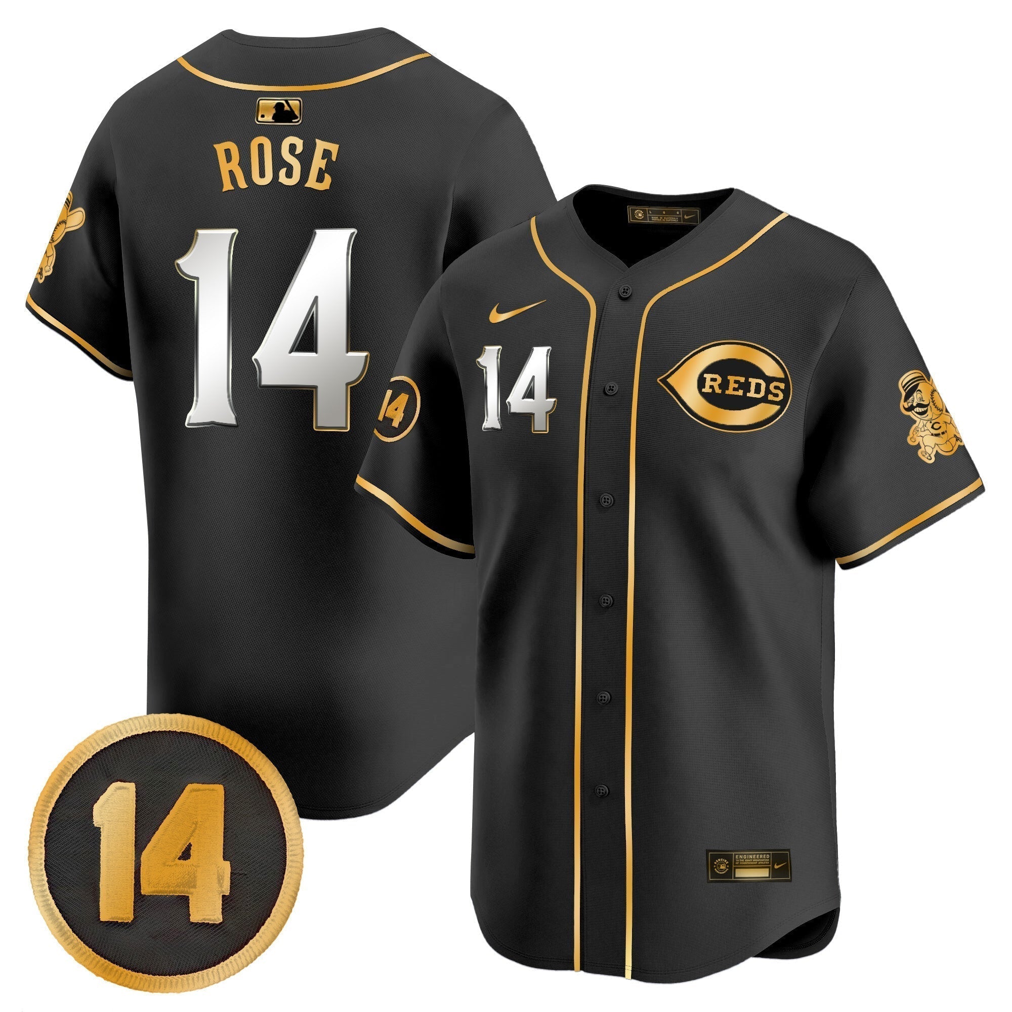 CIN Pete Rose Patch Vapor Premier Limited Jersey - All Stitched