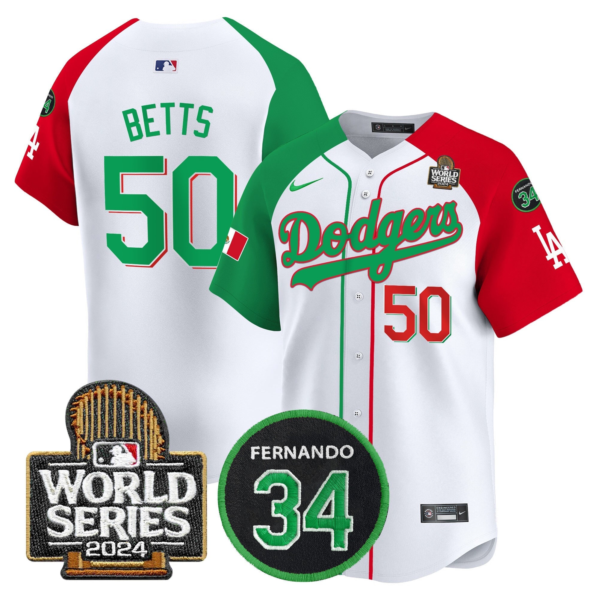 Dodgers Mexico Fernando Memorial & 2024 World Series Patch Vapor Premier Limited Jersey V3 - Stitched
