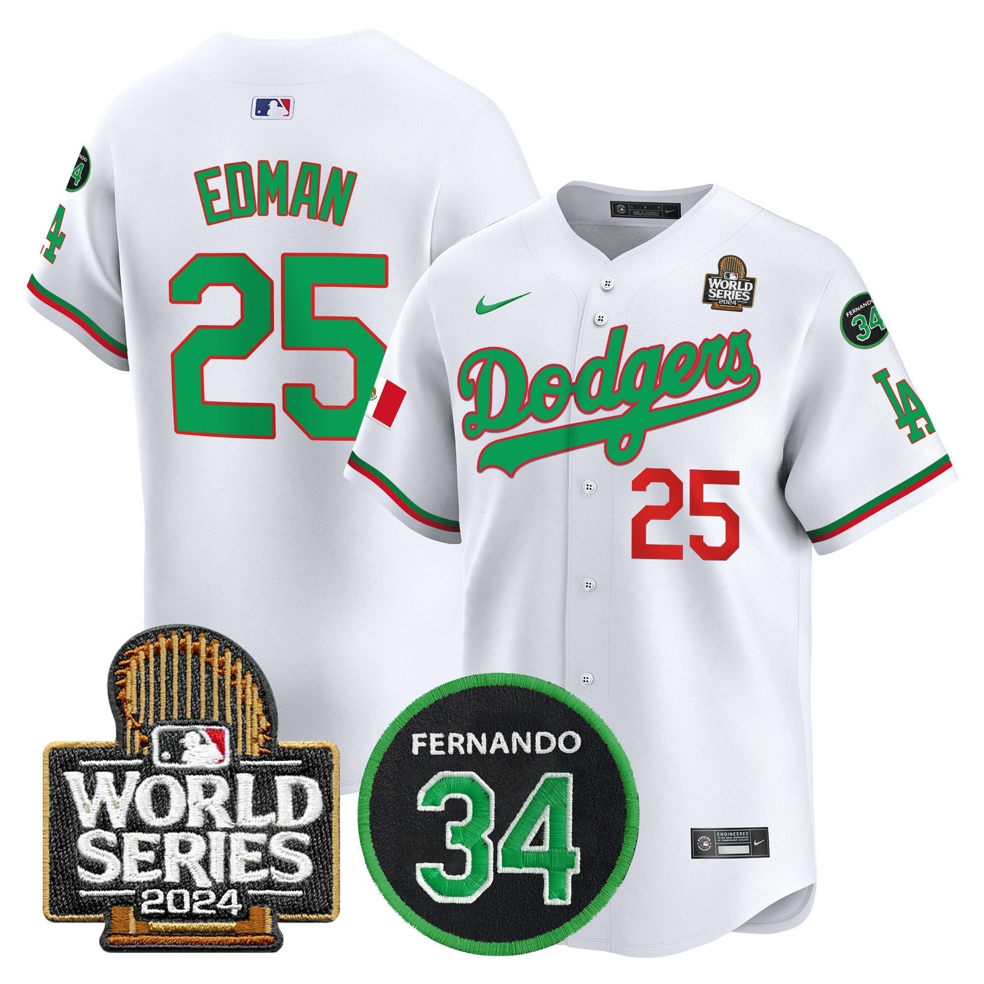Dodgers Mexico Fernando Memorial & 2024 World Series Patch Vapor Premier Limited Jersey V3 - Stitched