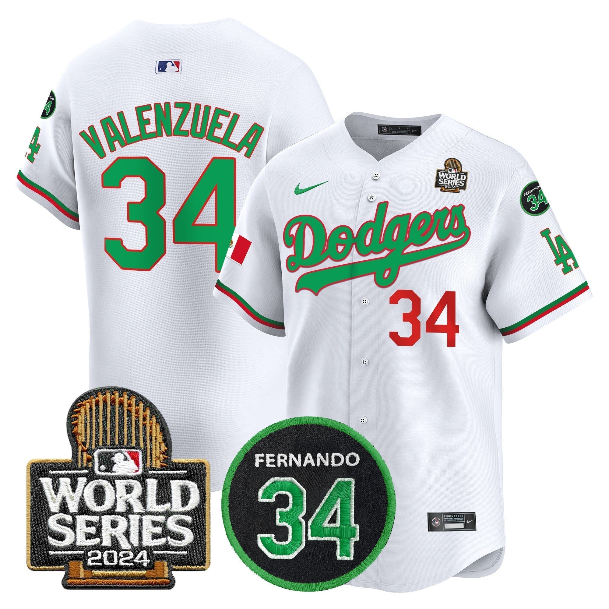 Dodgers Mexico Fernando Memorial & 2024 World Series Patch Vapor Premier Limited Jersey V3 - Stitched