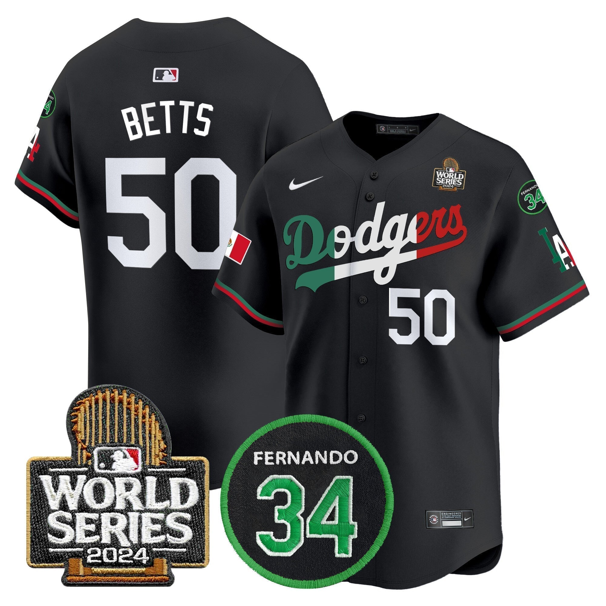 Dodgers Mexico Fernando Memorial & 2024 World Series Patch Vapor Premier Limited Jersey V3 - Stitched