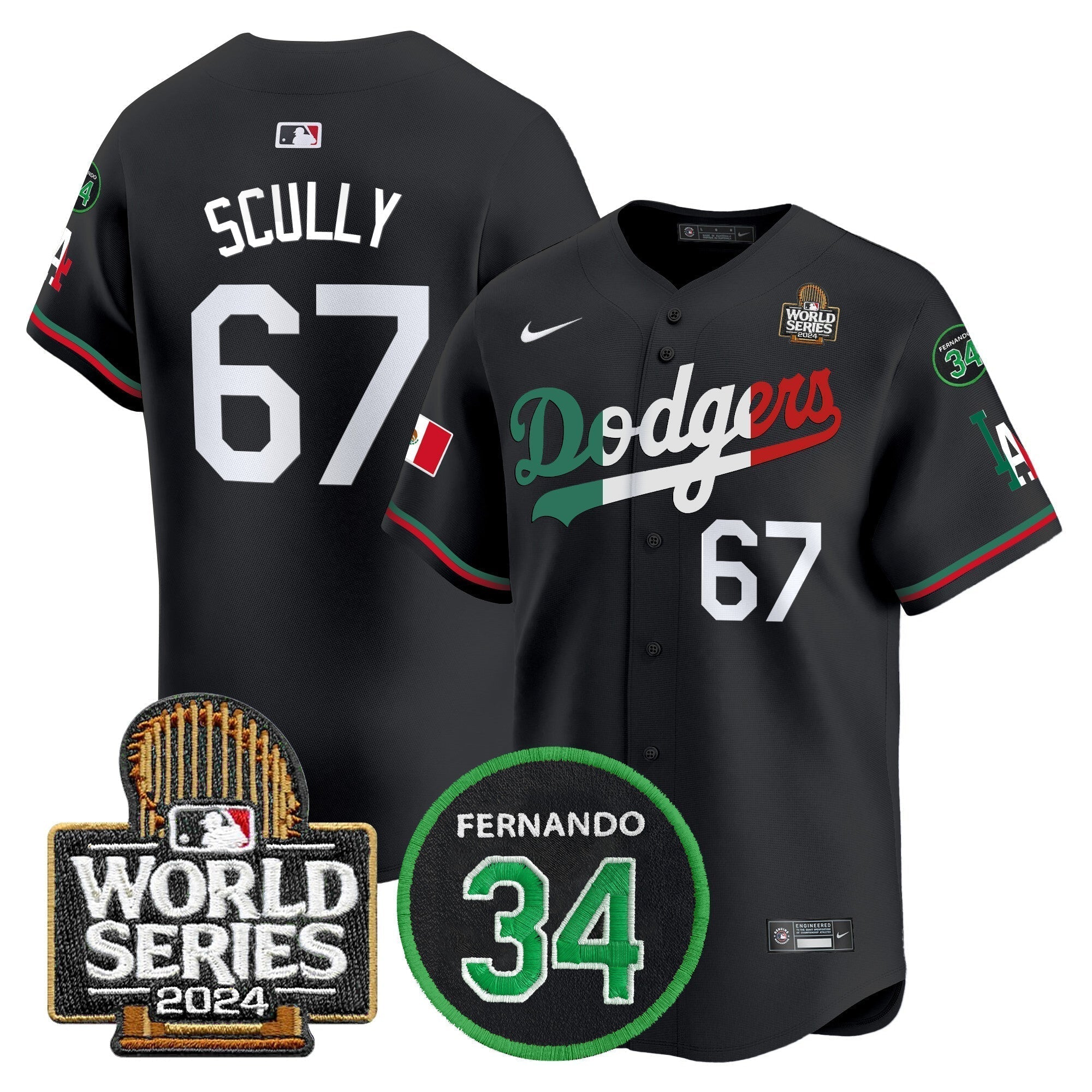 Dodgers Mexico Fernando Memorial & 2024 World Series Patch Vapor Premier Limited Jersey V3 - Stitched