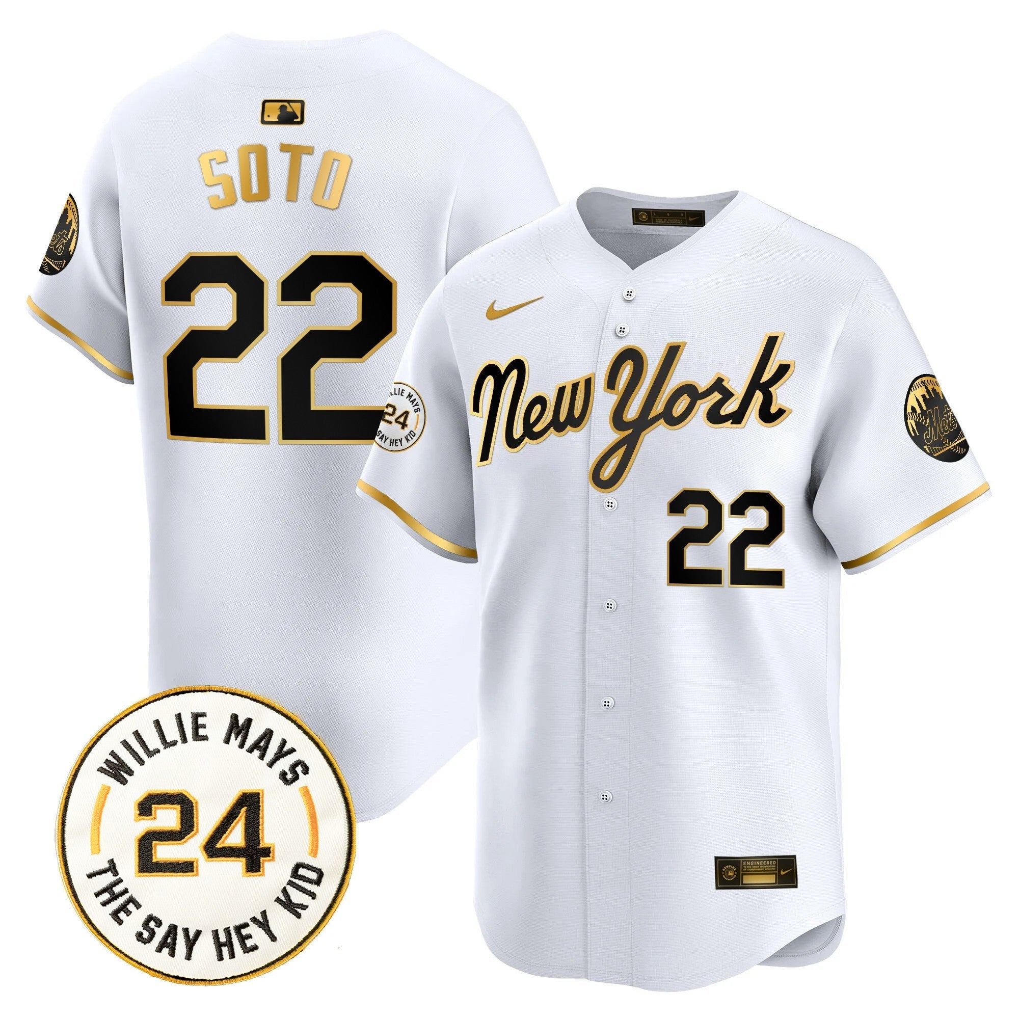 Mets Willie Mays Patch Vapor Premier Limited Jersey - Stitched