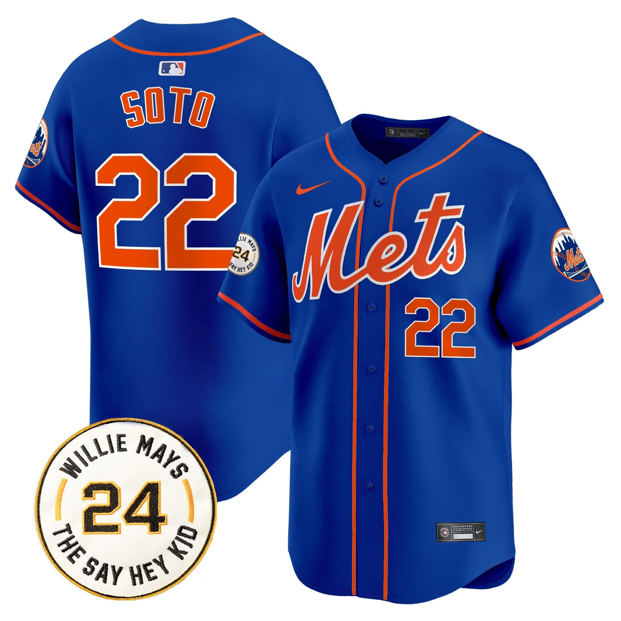 Mets Willie Mays Patch Vapor Premier Limited Jersey - Stitched