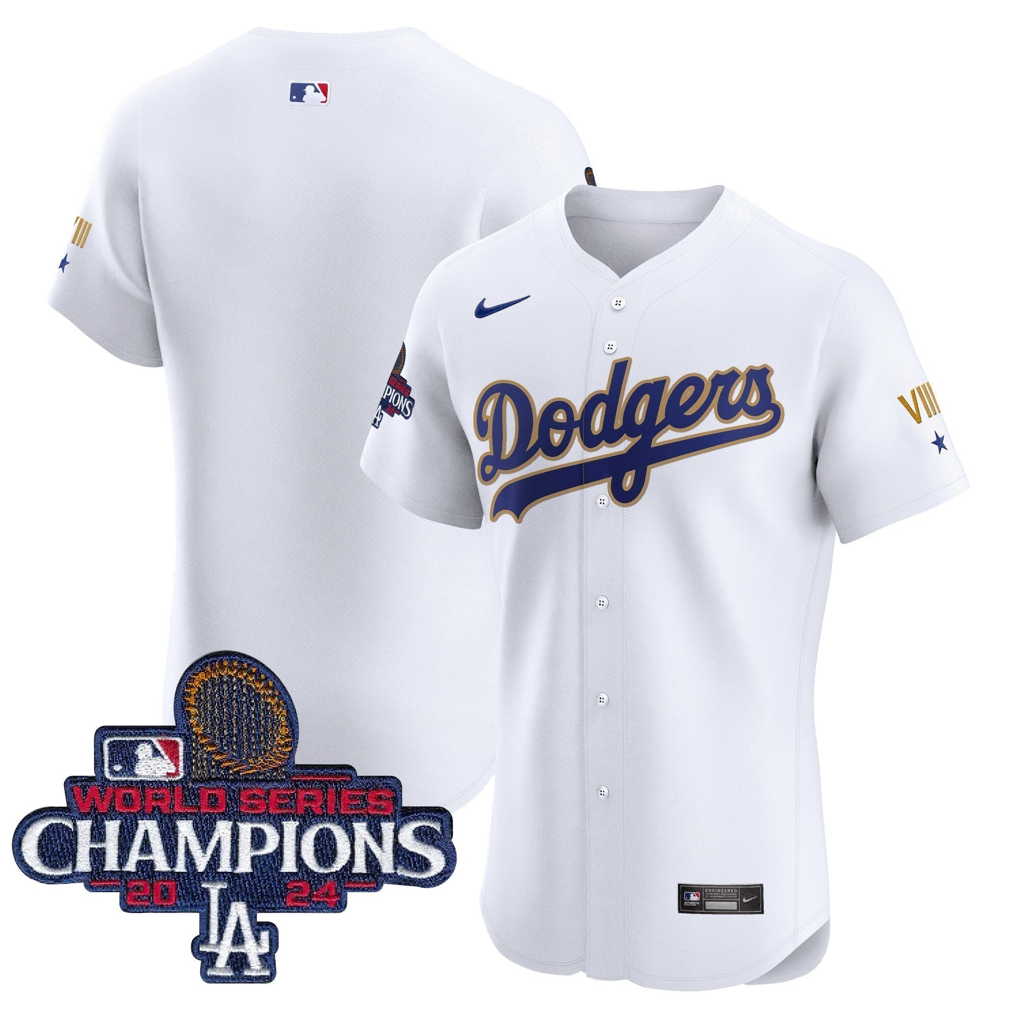 Dodgers 2024 World Series Champions Gold Trim Vapor Premier Elite Jersey V3 - All Stitched