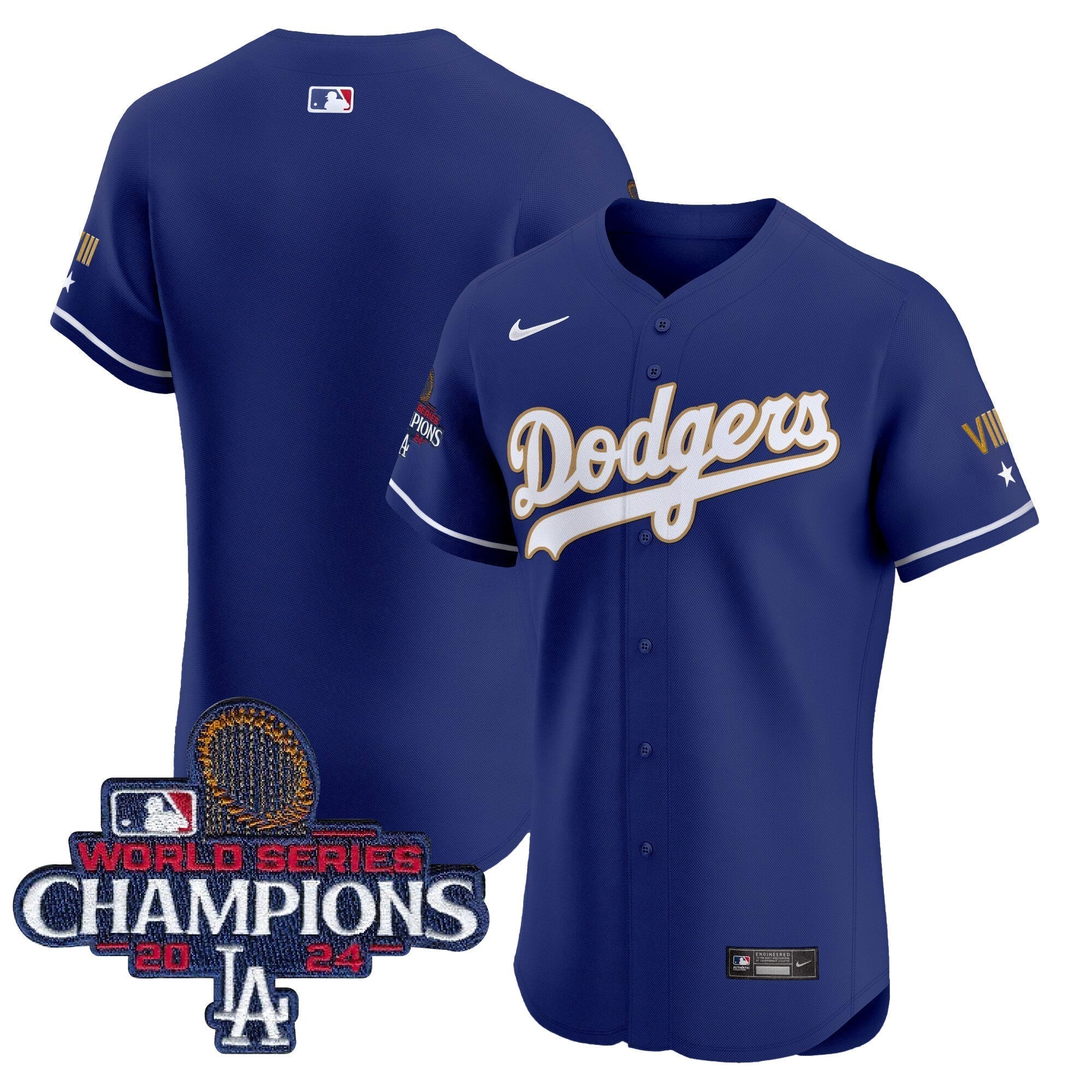 Dodgers 2024 World Series Champions Gold Trim Vapor Premier Elite Jersey V3 - All Stitched