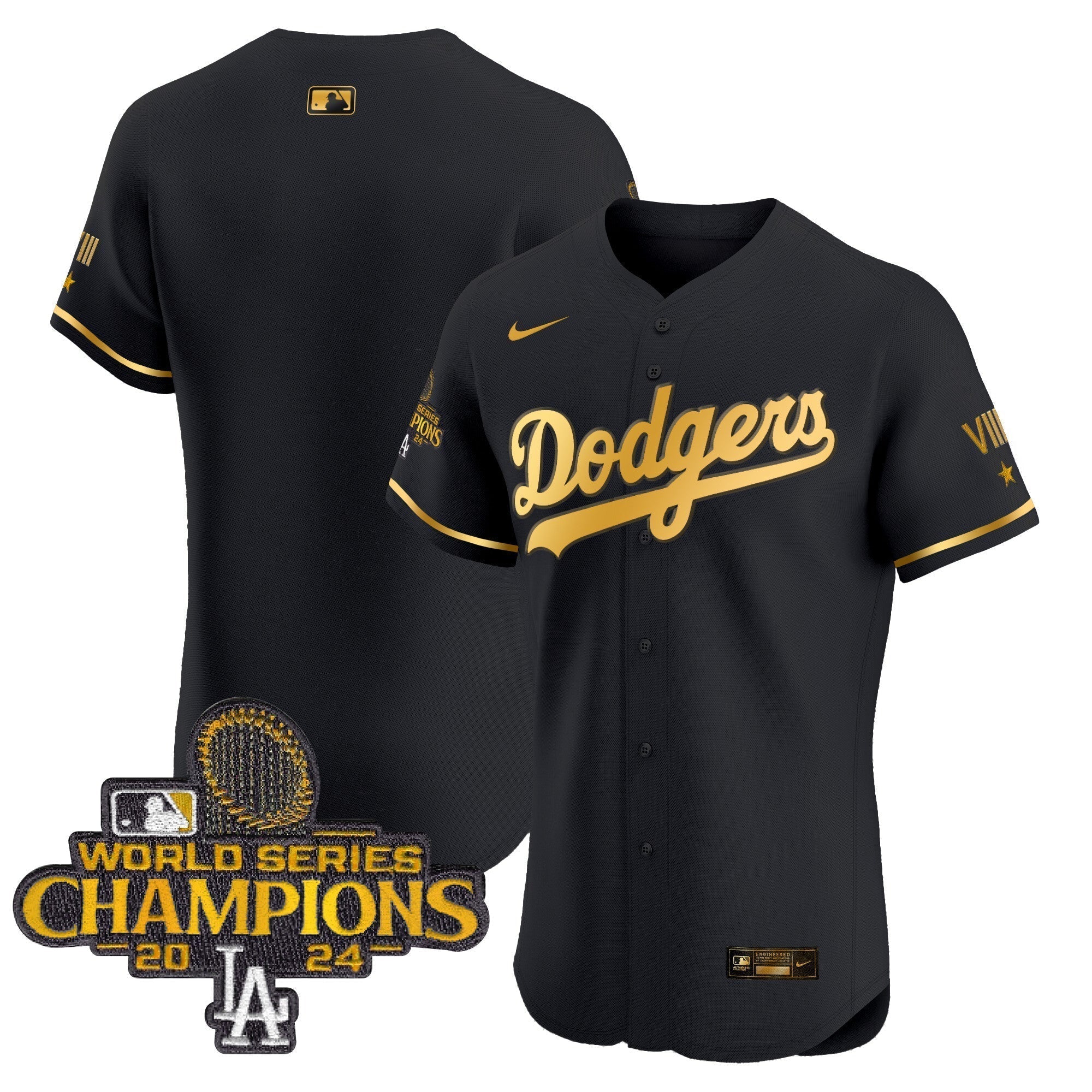 Dodgers 2024 World Series Champions Gold Trim Vapor Premier Elite Jersey V3 - All Stitched