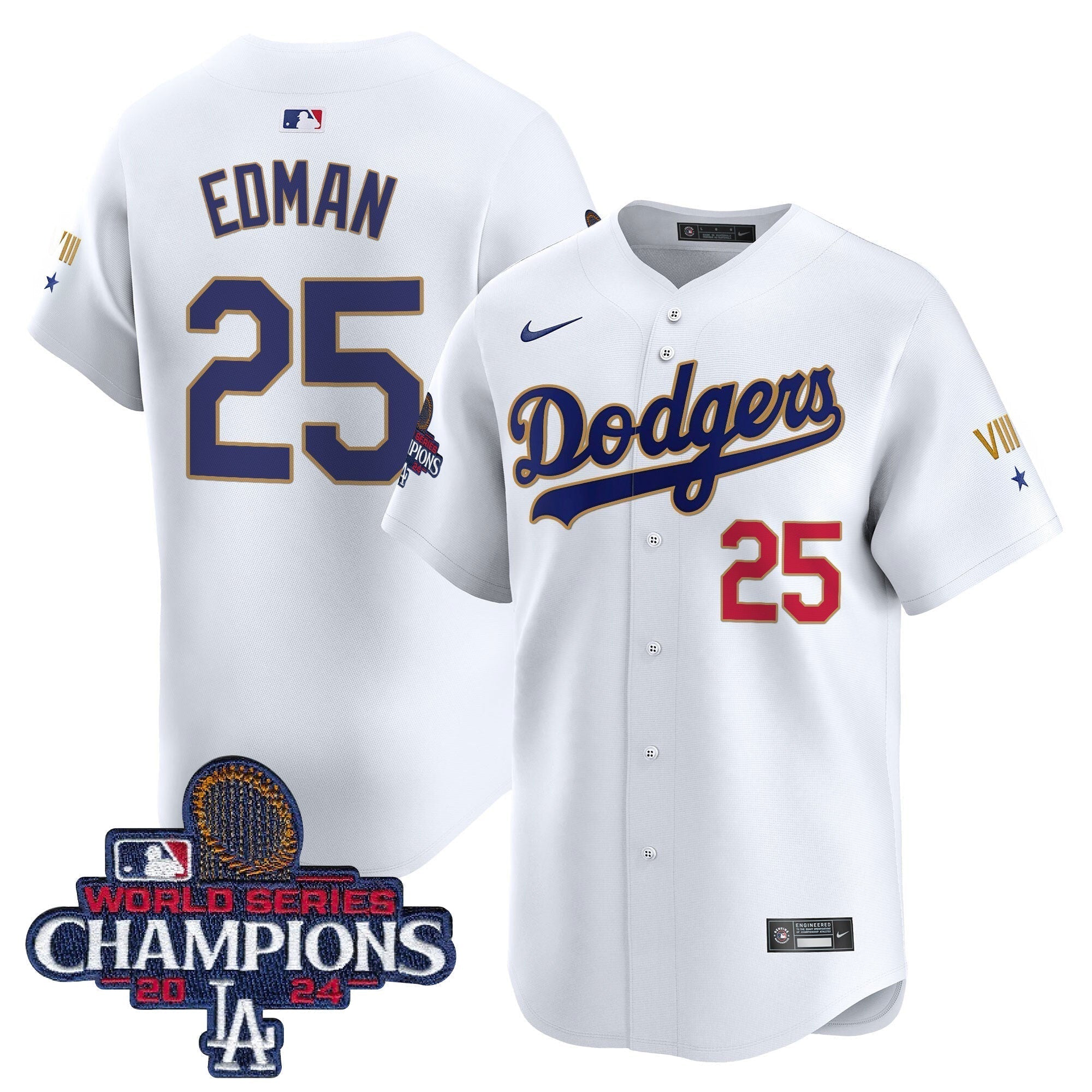 Dodgers 2024 World Series Champions Gold Trim Vapor Premier Limited Jersey - All Stitched