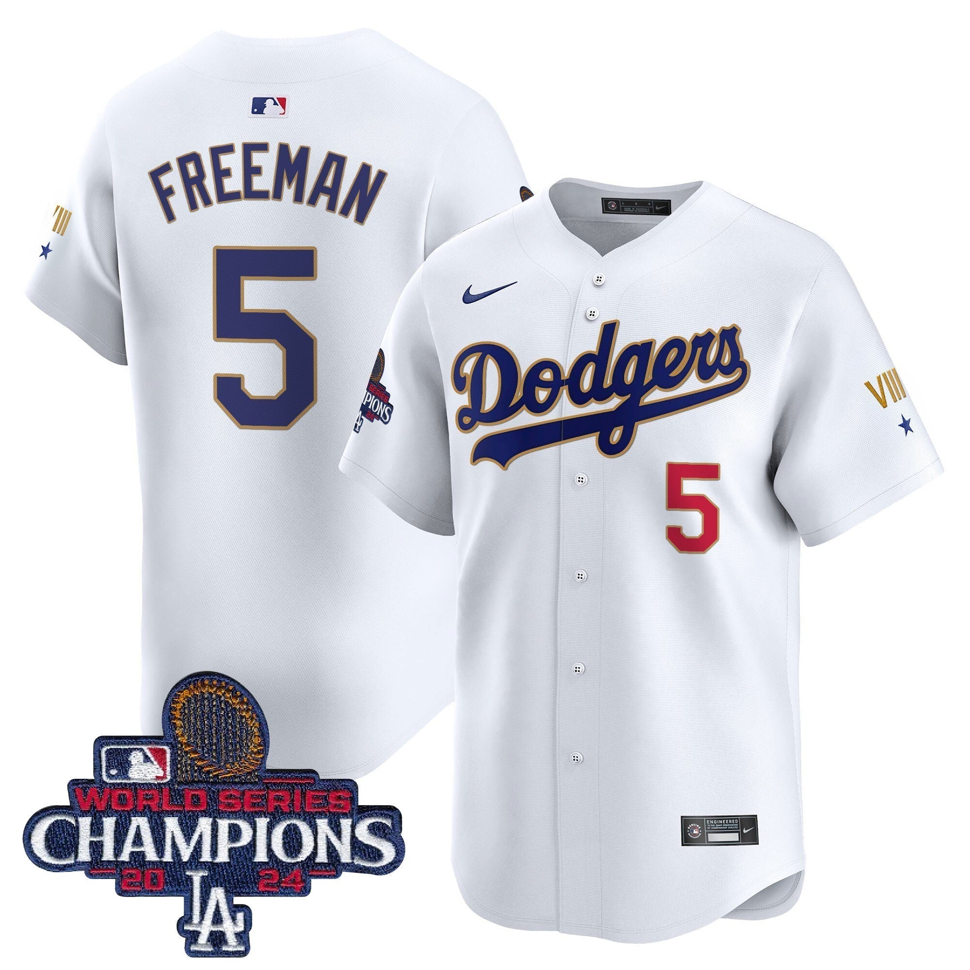 Dodgers 2024 World Series Champions Gold Trim Vapor Premier Limited Jersey - All Stitched