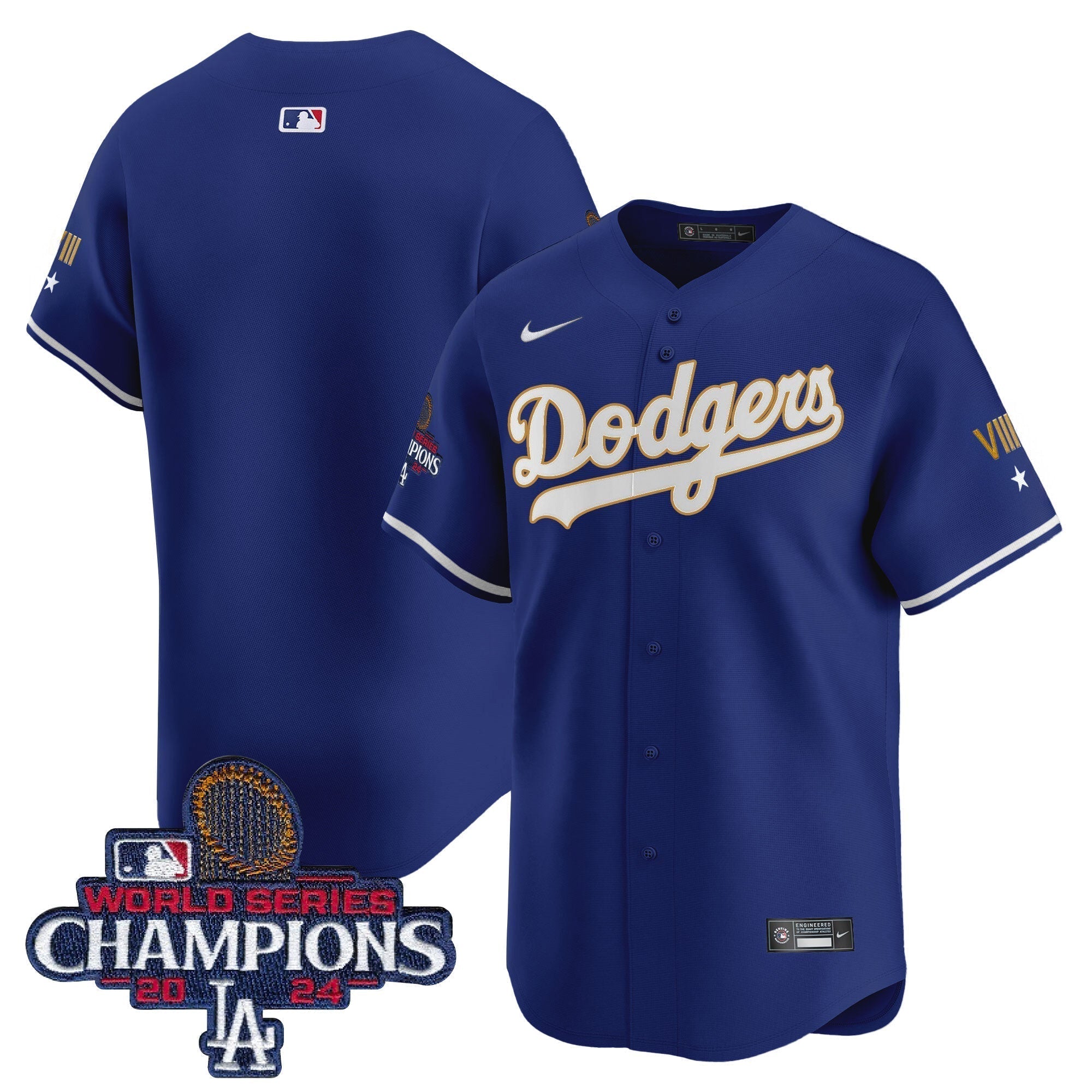 Dodgers 2024 World Series Champions Gold Trim Vapor Premier Limited Jersey - All Stitched
