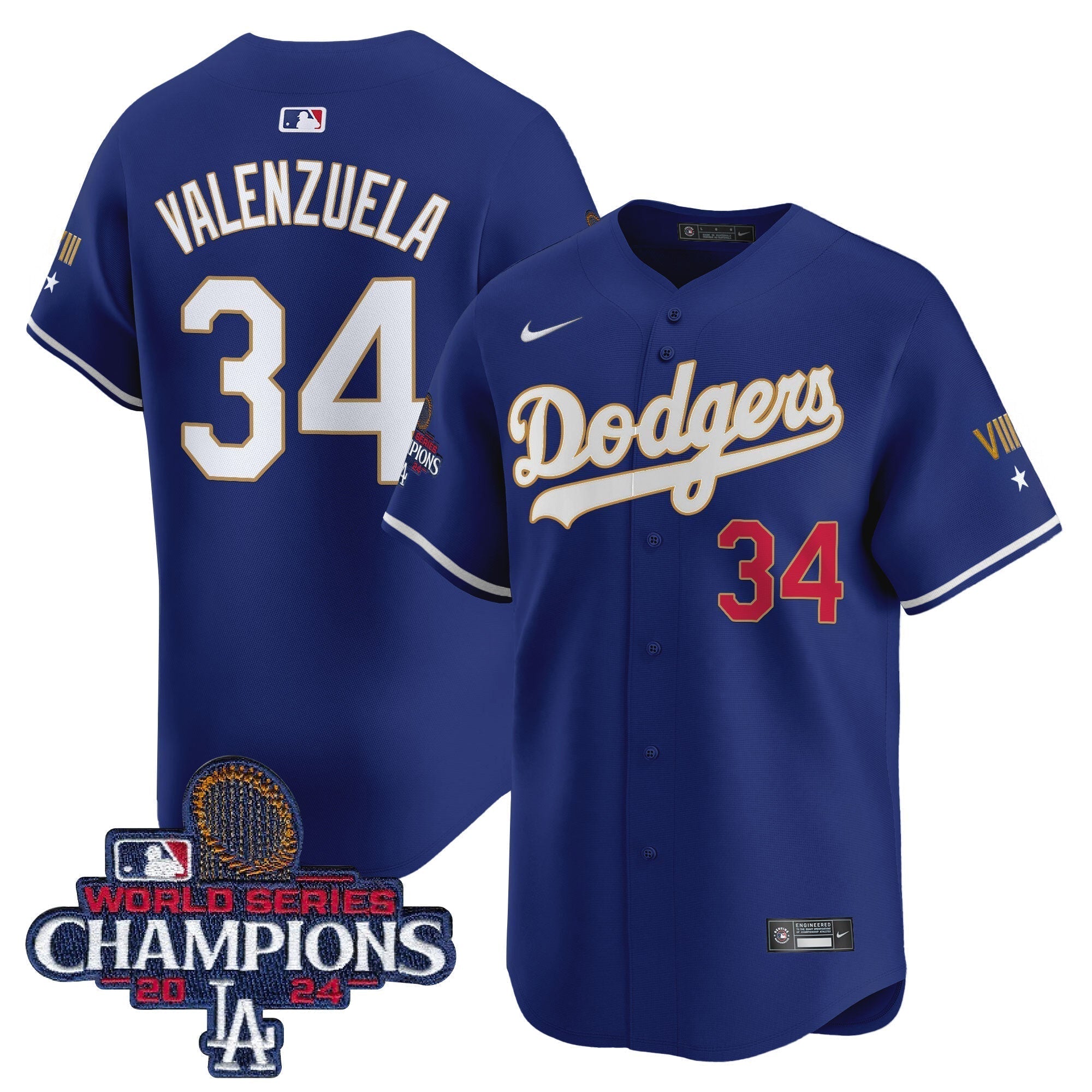 Dodgers 2024 World Series Champions Gold Trim Vapor Premier Limited Jersey - All Stitched