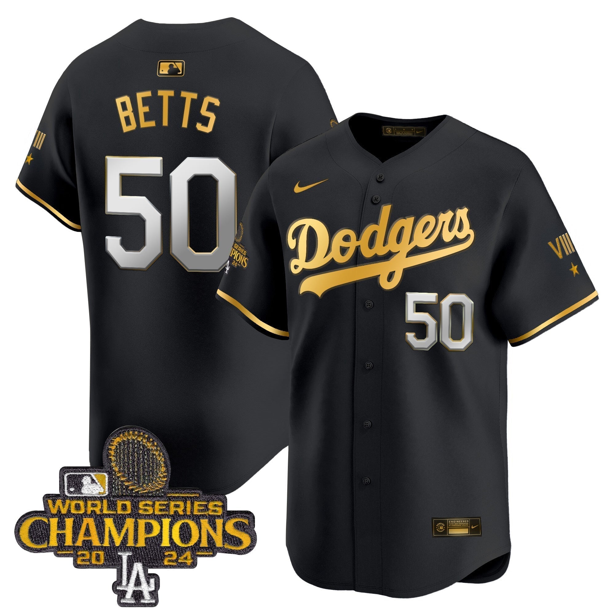 Dodgers 2024 World Series Champions Gold Trim Vapor Premier Limited Jersey - All Stitched