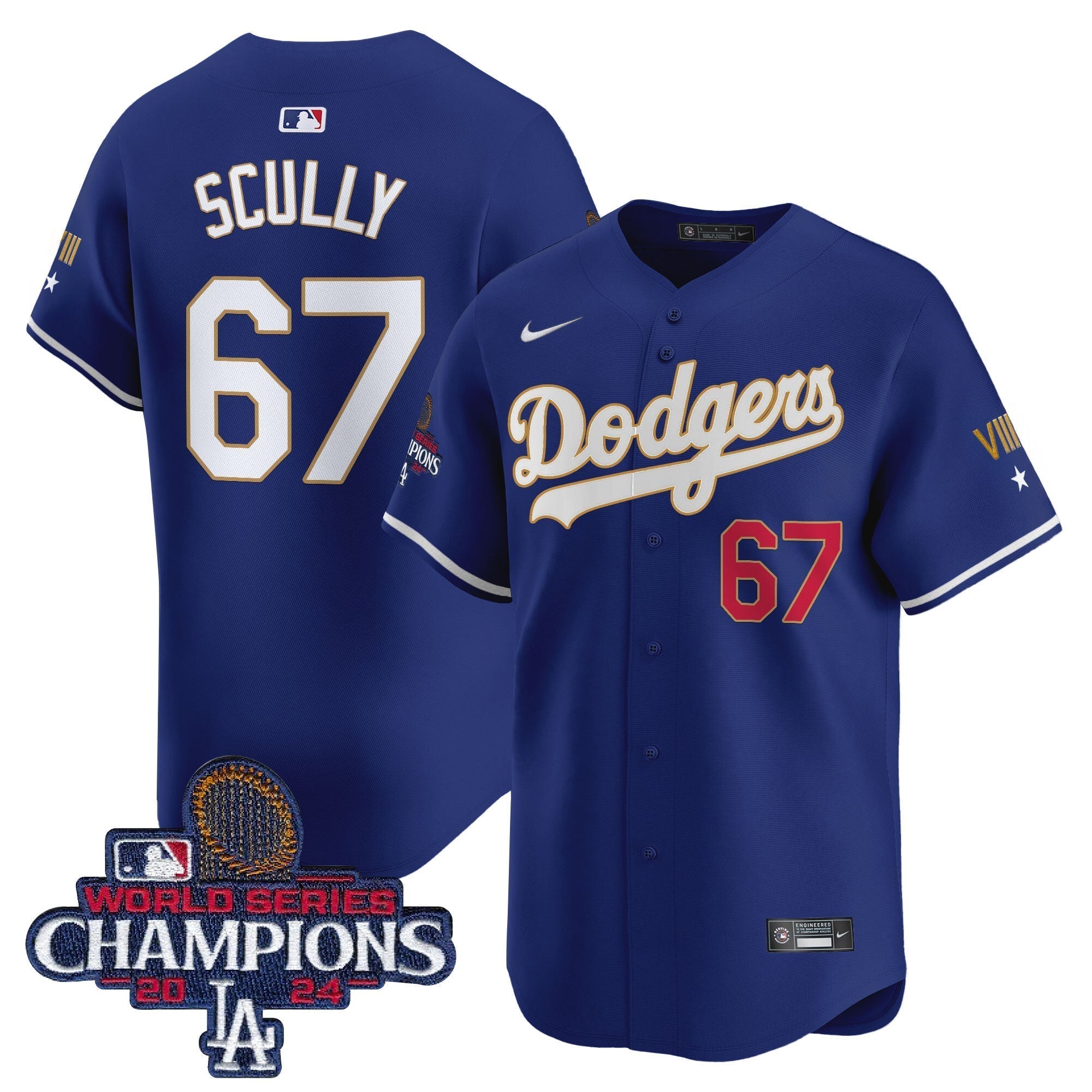 Dodgers 2024 World Series Champions Gold Trim Vapor Premier Limited Jersey - All Stitched