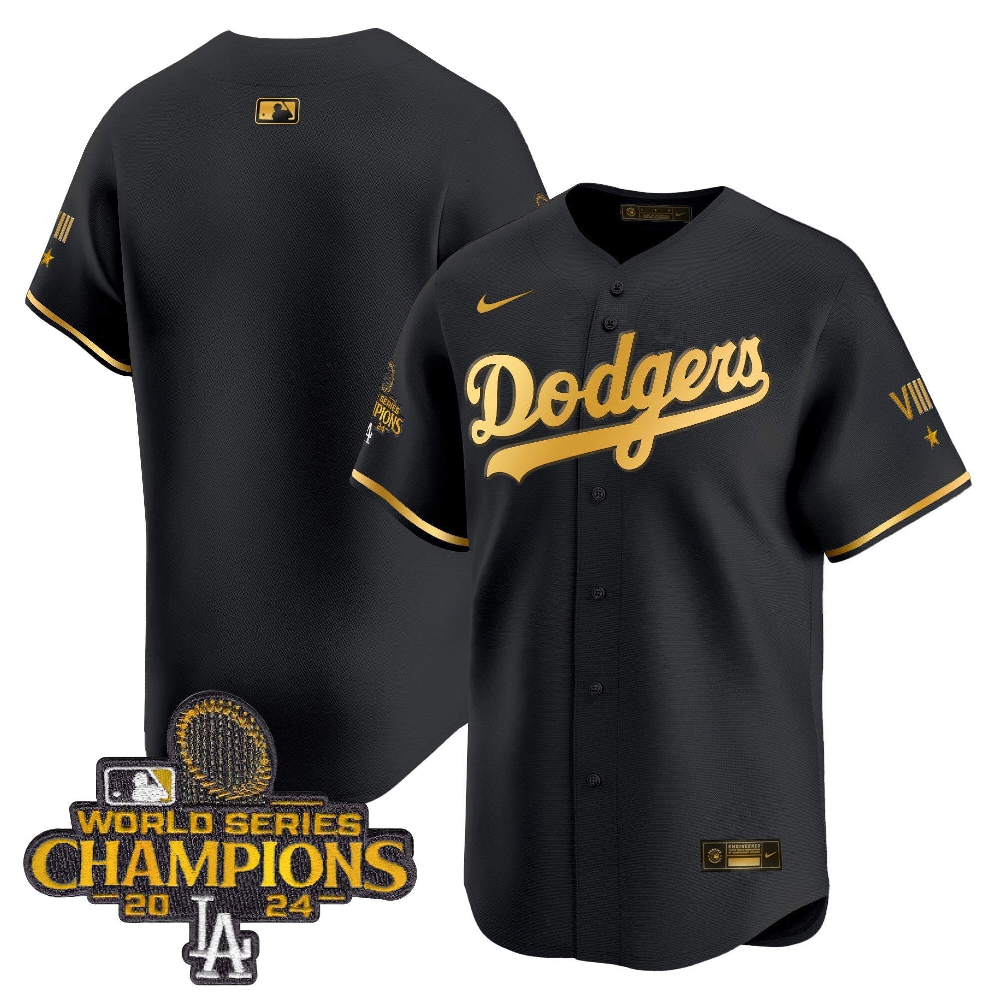 Dodgers 2024 World Series Champions Gold Trim Vapor Premier Limited Jersey - All Stitched
