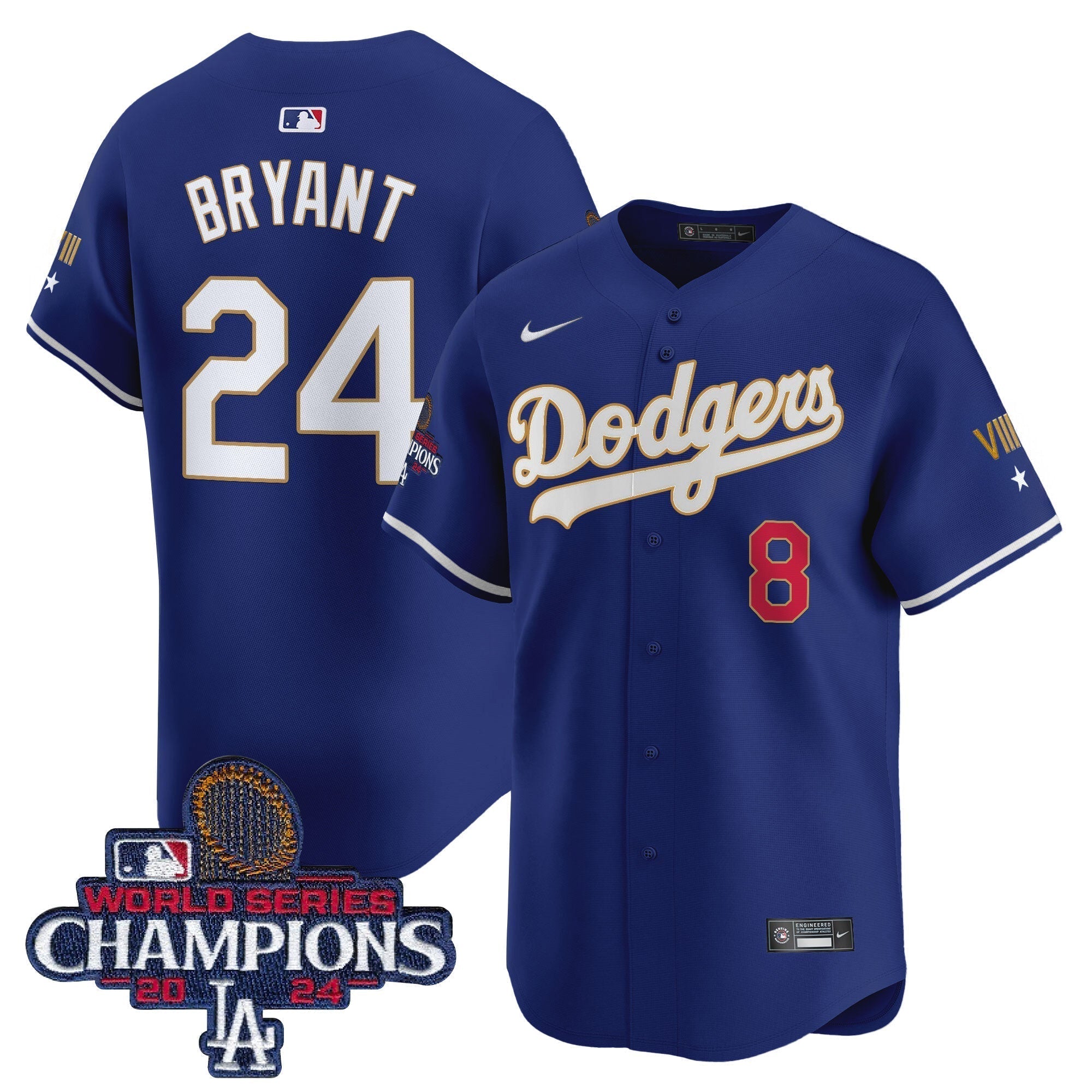 Dodgers 2024 World Series Champions Gold Trim Vapor Premier Limited Jersey - All Stitched