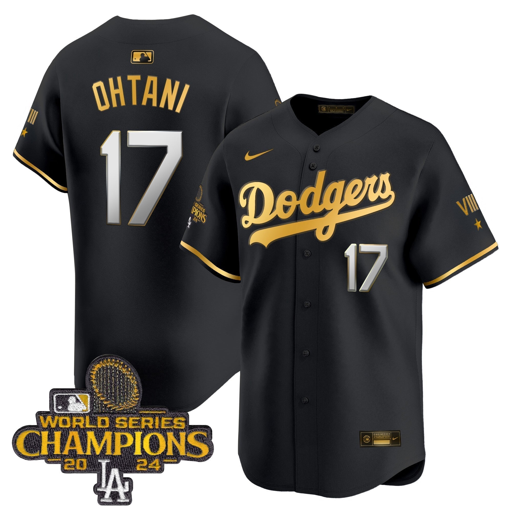 Dodgers 2024 World Series Champions Gold Trim Vapor Premier Limited Jersey - All Stitched