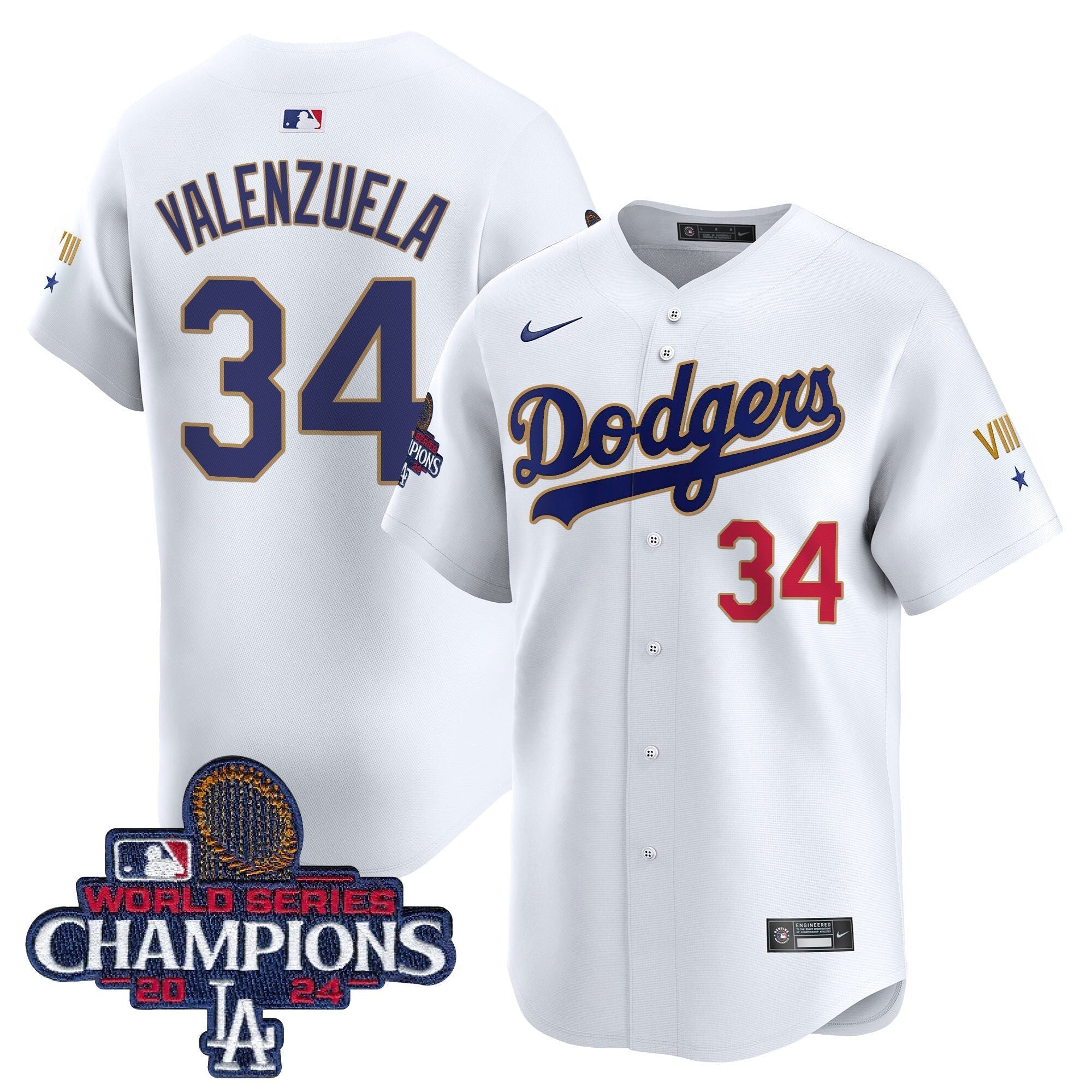 Dodgers 2024 World Series Champions Gold Trim Vapor Premier Limited Jersey - All Stitched