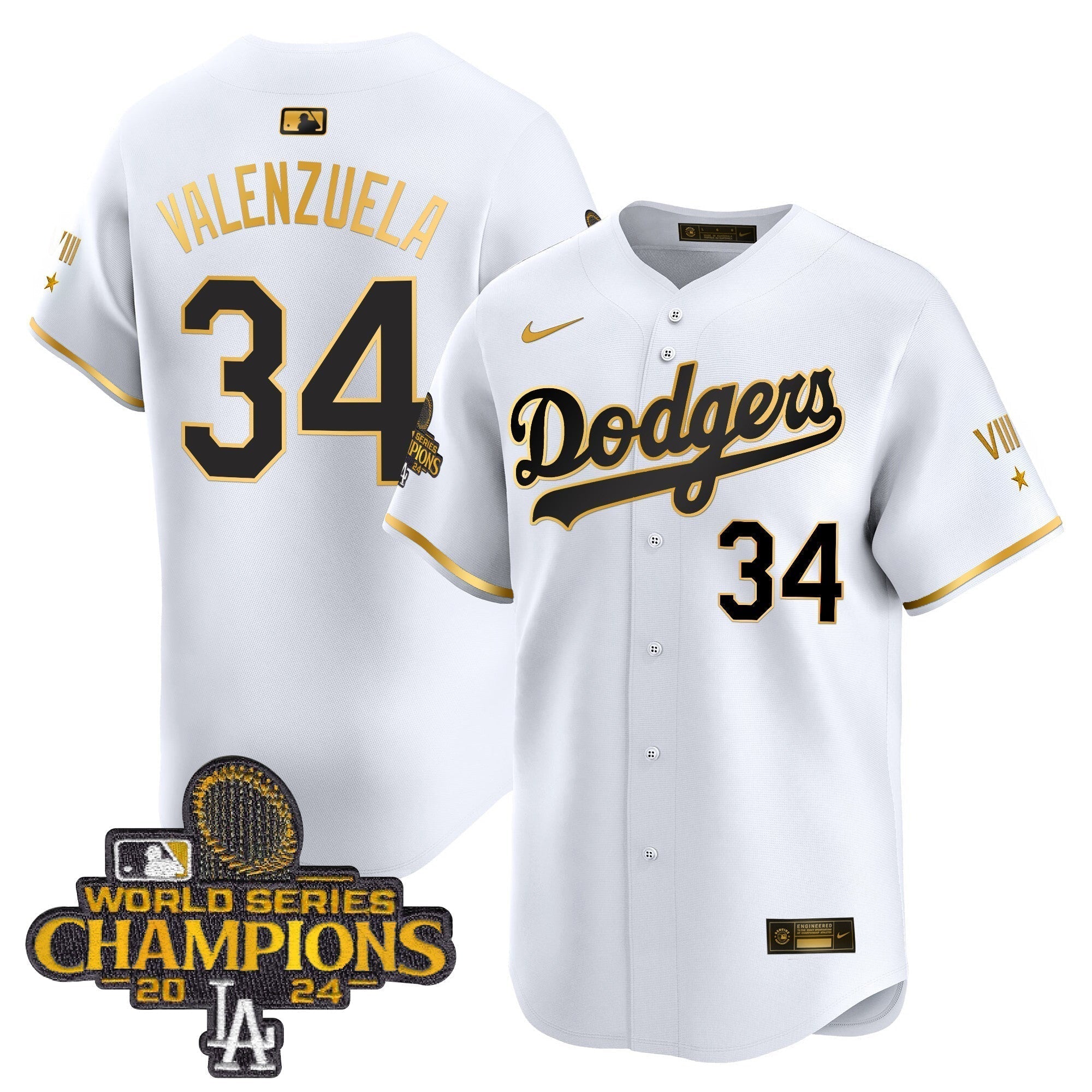 Dodgers 2024 World Series Champions Gold Trim Vapor Premier Limited Jersey - All Stitched