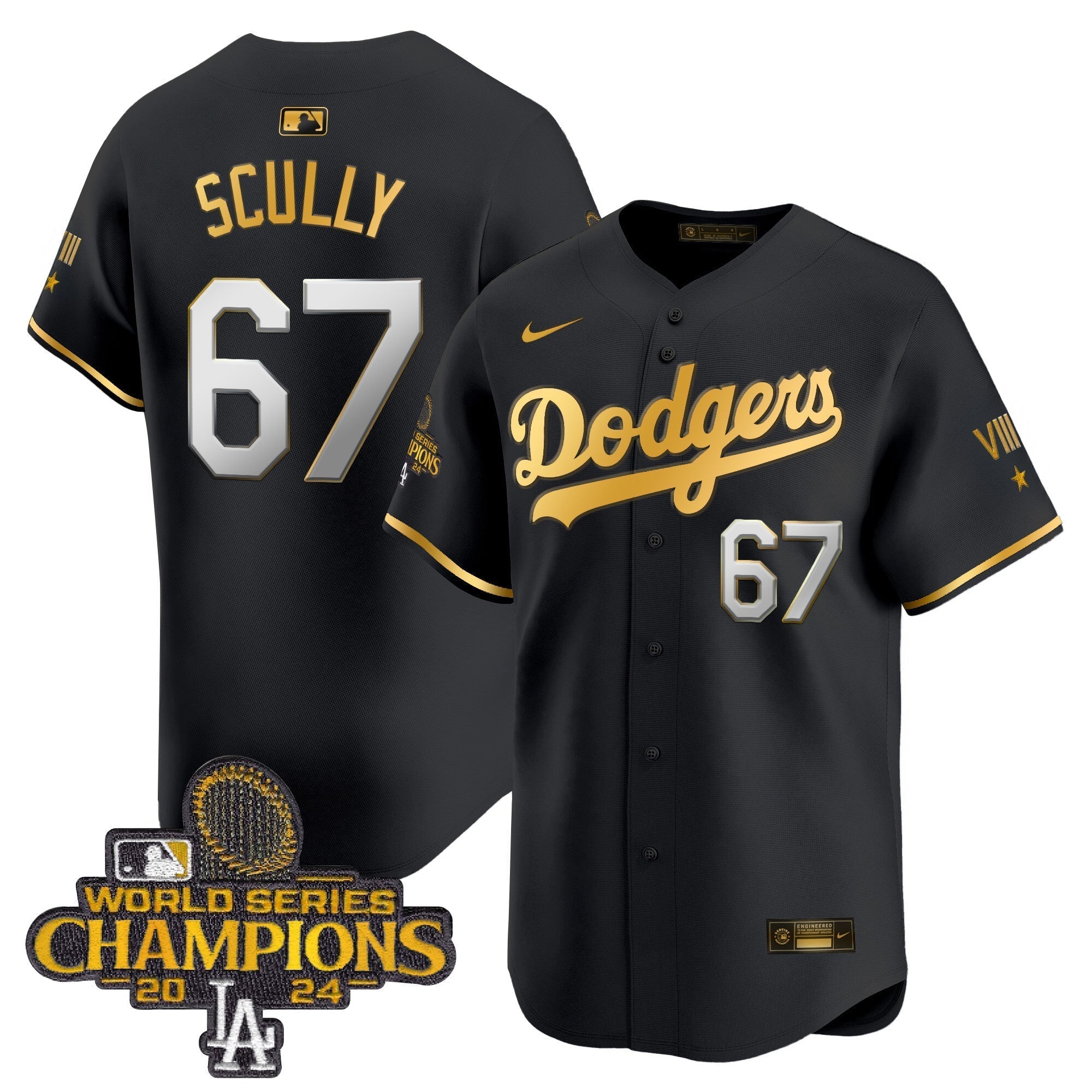 Dodgers 2024 World Series Champions Gold Trim Vapor Premier Limited Jersey - All Stitched