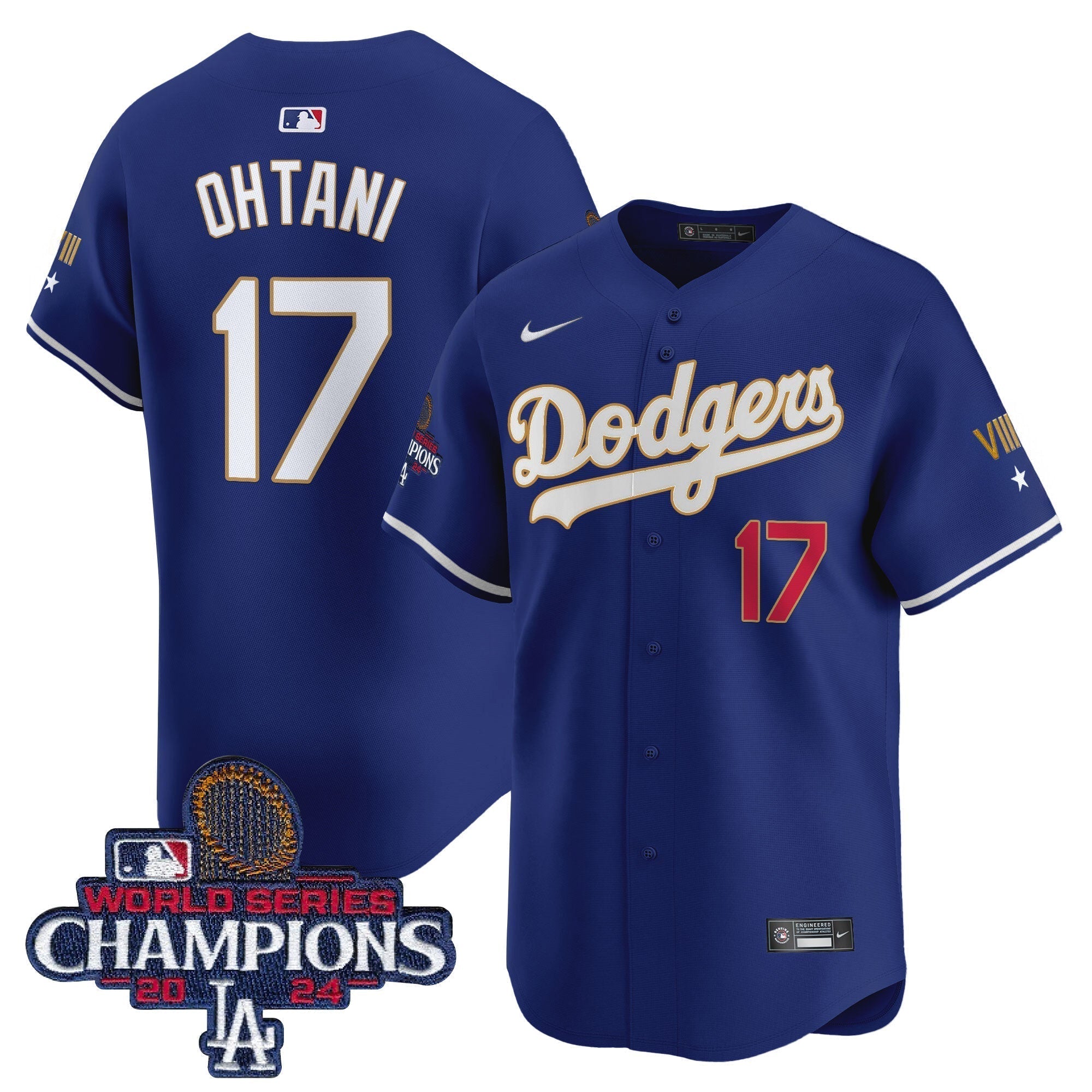 Dodgers 2024 World Series Champions Gold Trim Vapor Premier Limited Jersey - All Stitched
