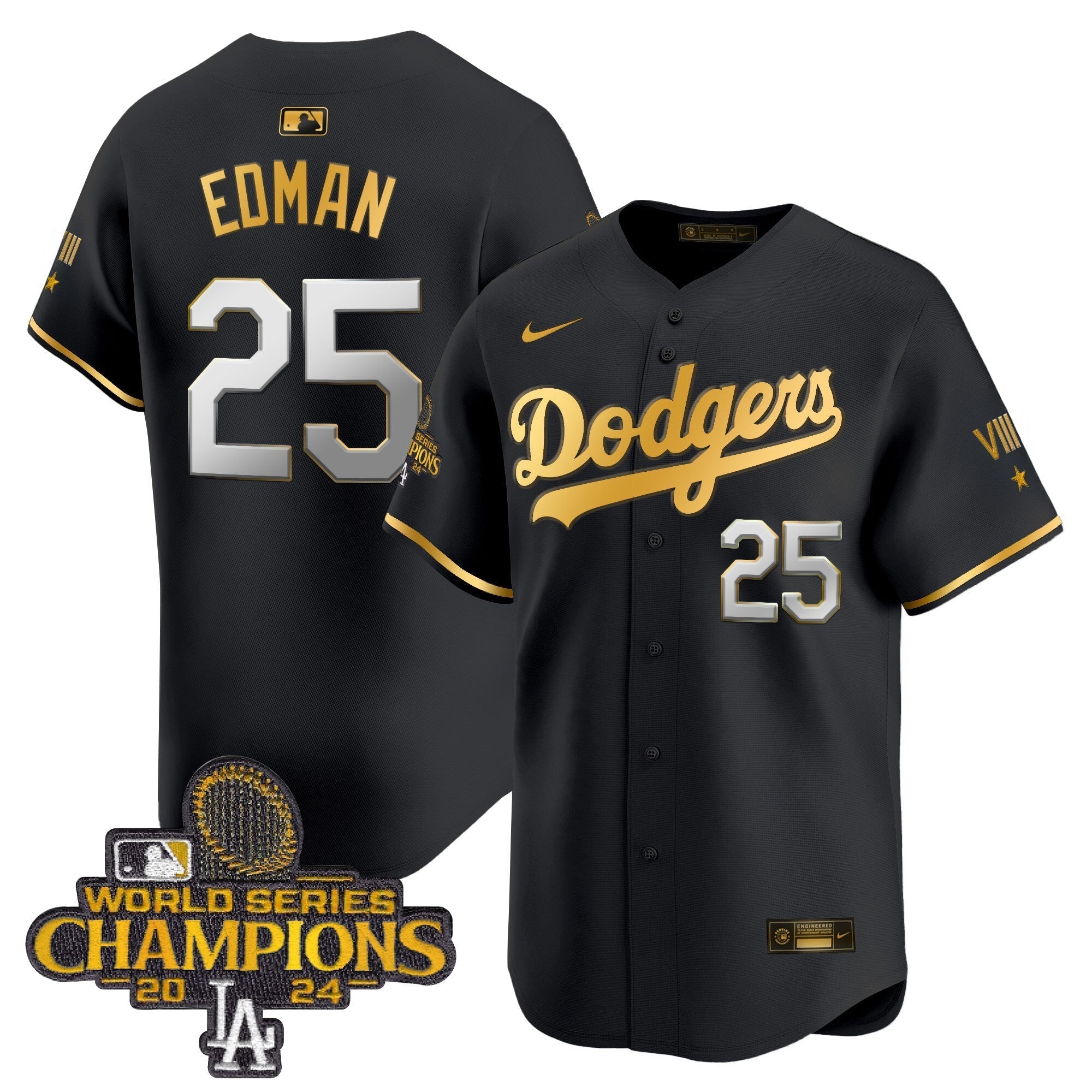 Dodgers 2024 World Series Champions Gold Trim Vapor Premier Limited Jersey - All Stitched