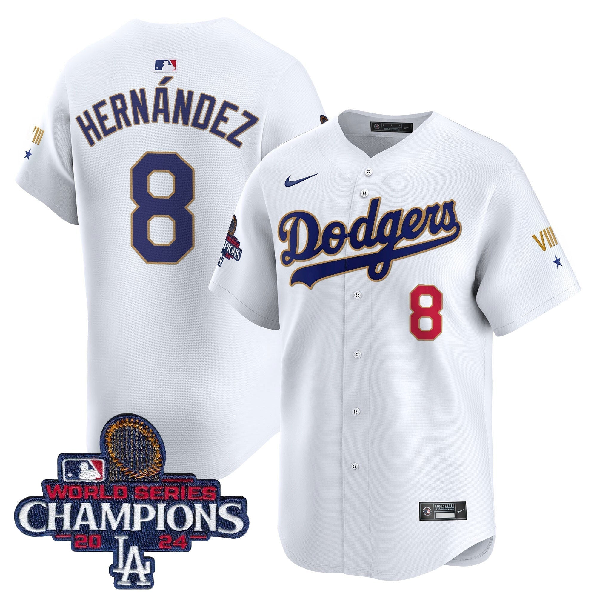 Dodgers 2024 World Series Champions Gold Trim Vapor Premier Limited Jersey - All Stitched