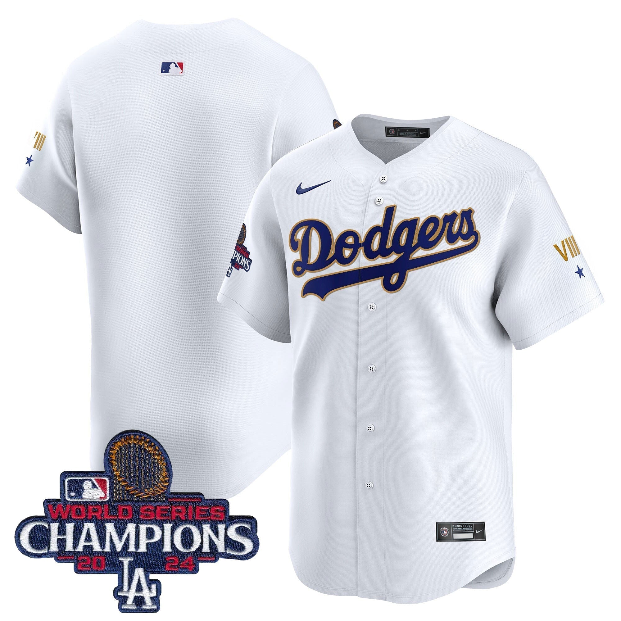 Dodgers 2024 World Series Champions Gold Trim Vapor Premier Limited Jersey - All Stitched