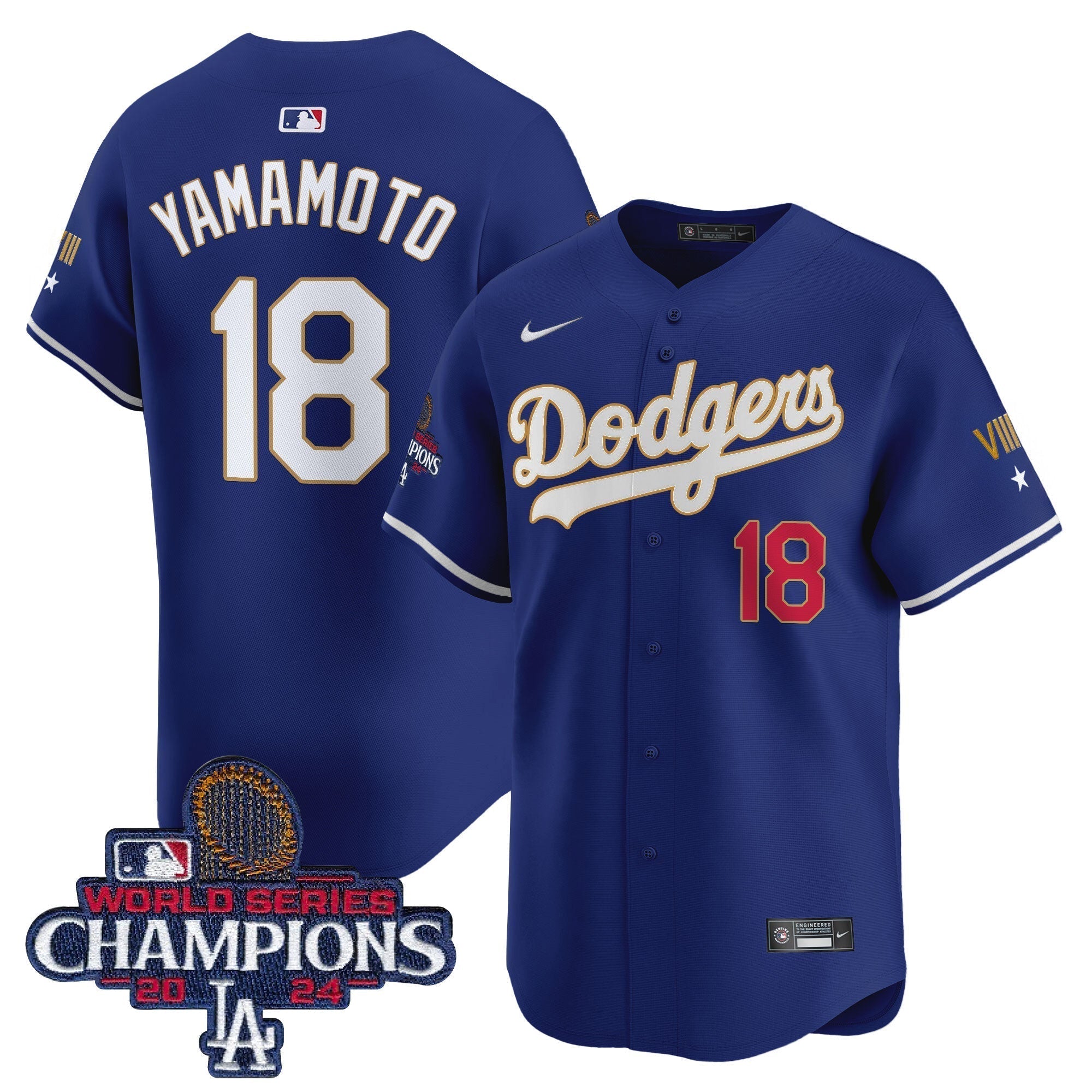Dodgers 2024 World Series Champions Gold Trim Vapor Premier Limited Jersey - All Stitched