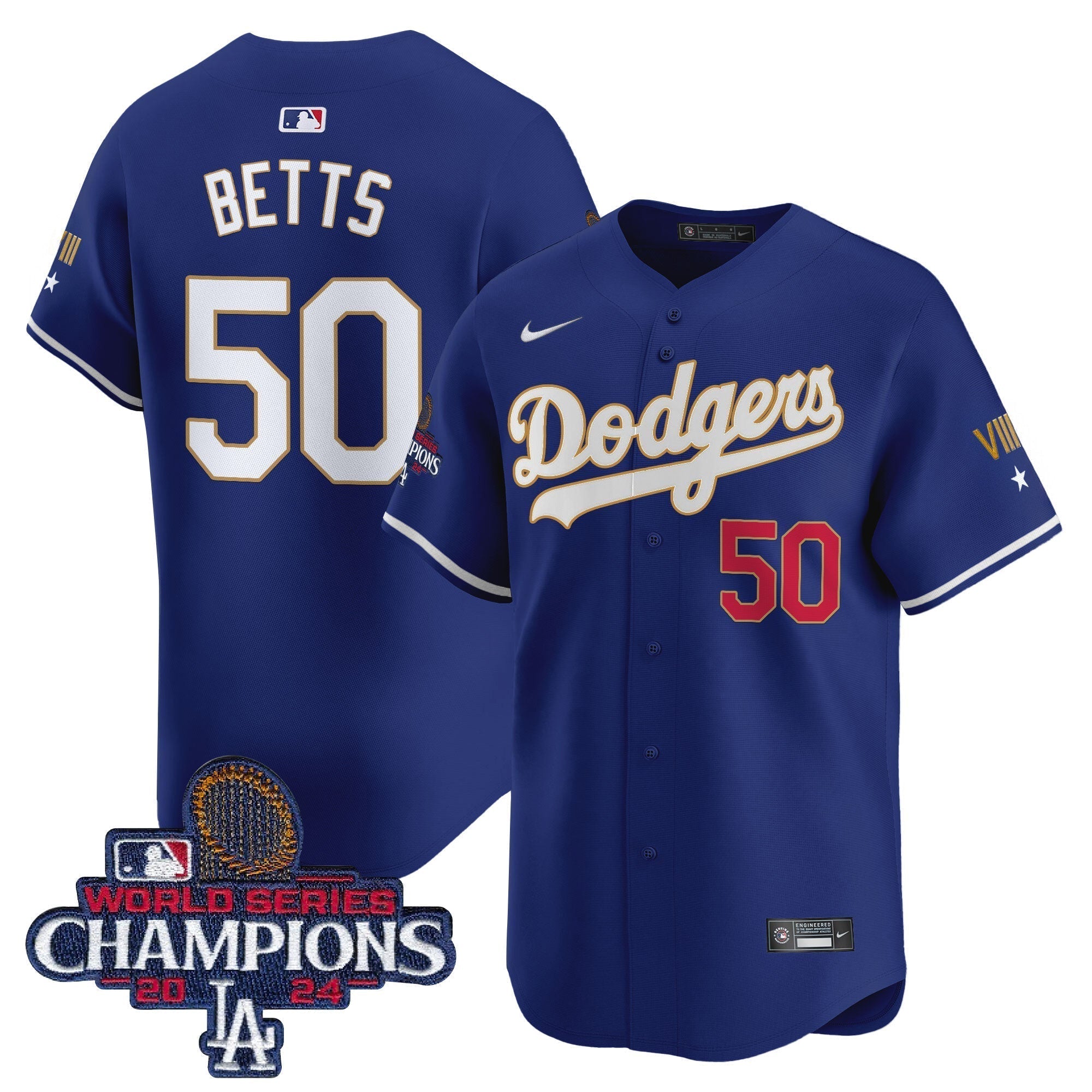 Dodgers 2024 World Series Champions Gold Trim Vapor Premier Limited Jersey - All Stitched