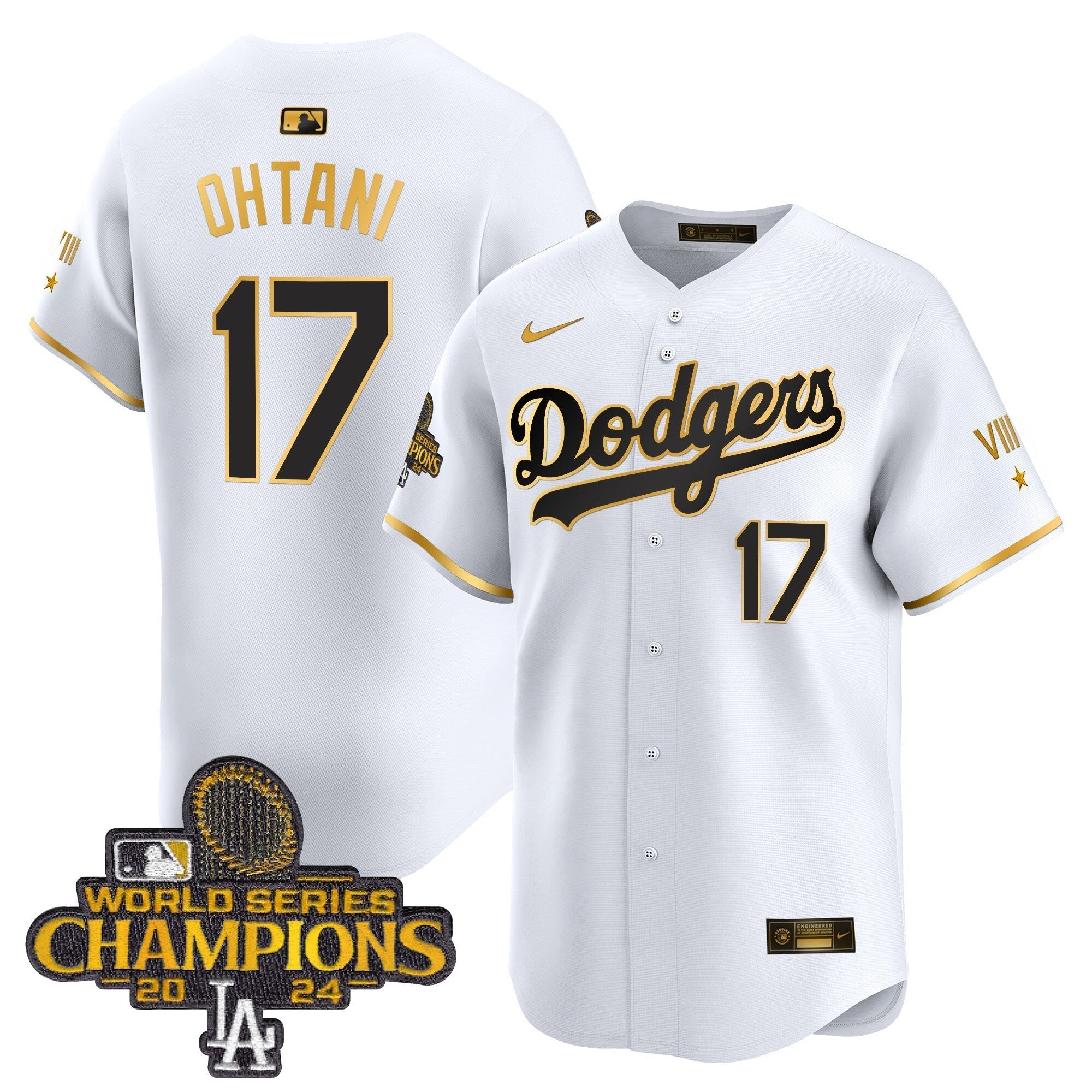 Dodgers 2024 World Series Champions Gold Trim Vapor Premier Limited Jersey - All Stitched