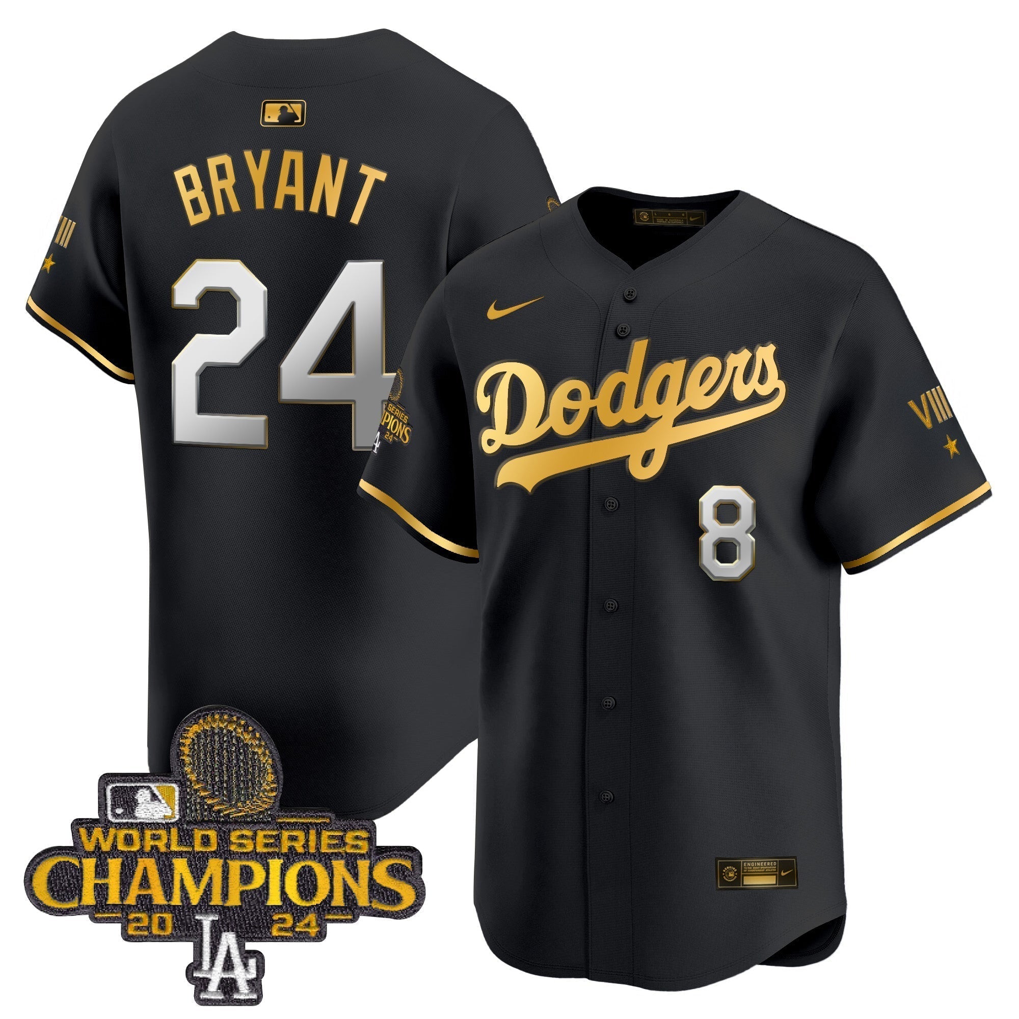 Dodgers 2024 World Series Champions Gold Trim Vapor Premier Limited Jersey - All Stitched