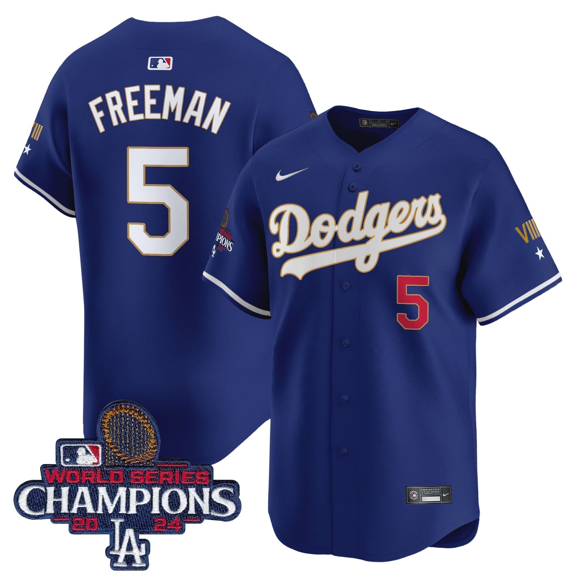Dodgers 2024 World Series Champions Gold Trim Vapor Premier Limited Jersey - All Stitched