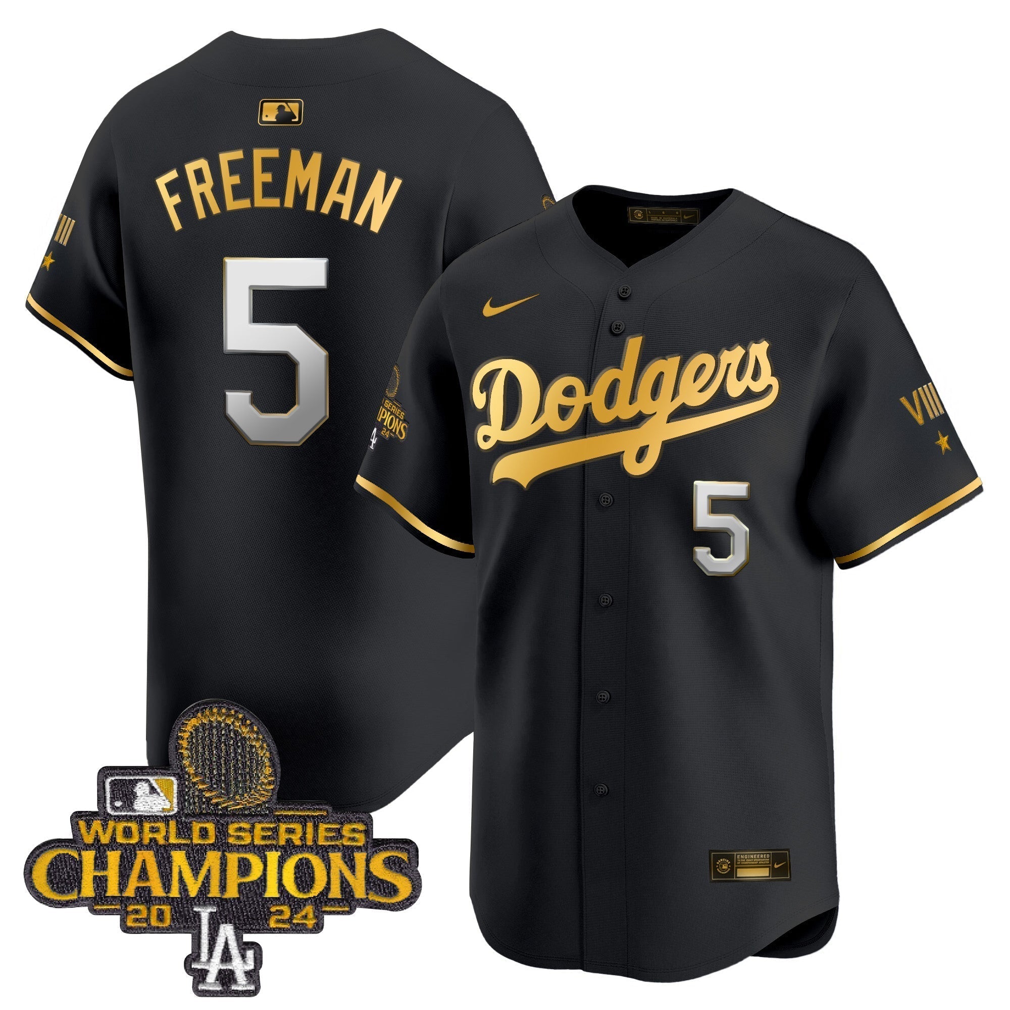 Dodgers 2024 World Series Champions Gold Trim Vapor Premier Limited Jersey - All Stitched