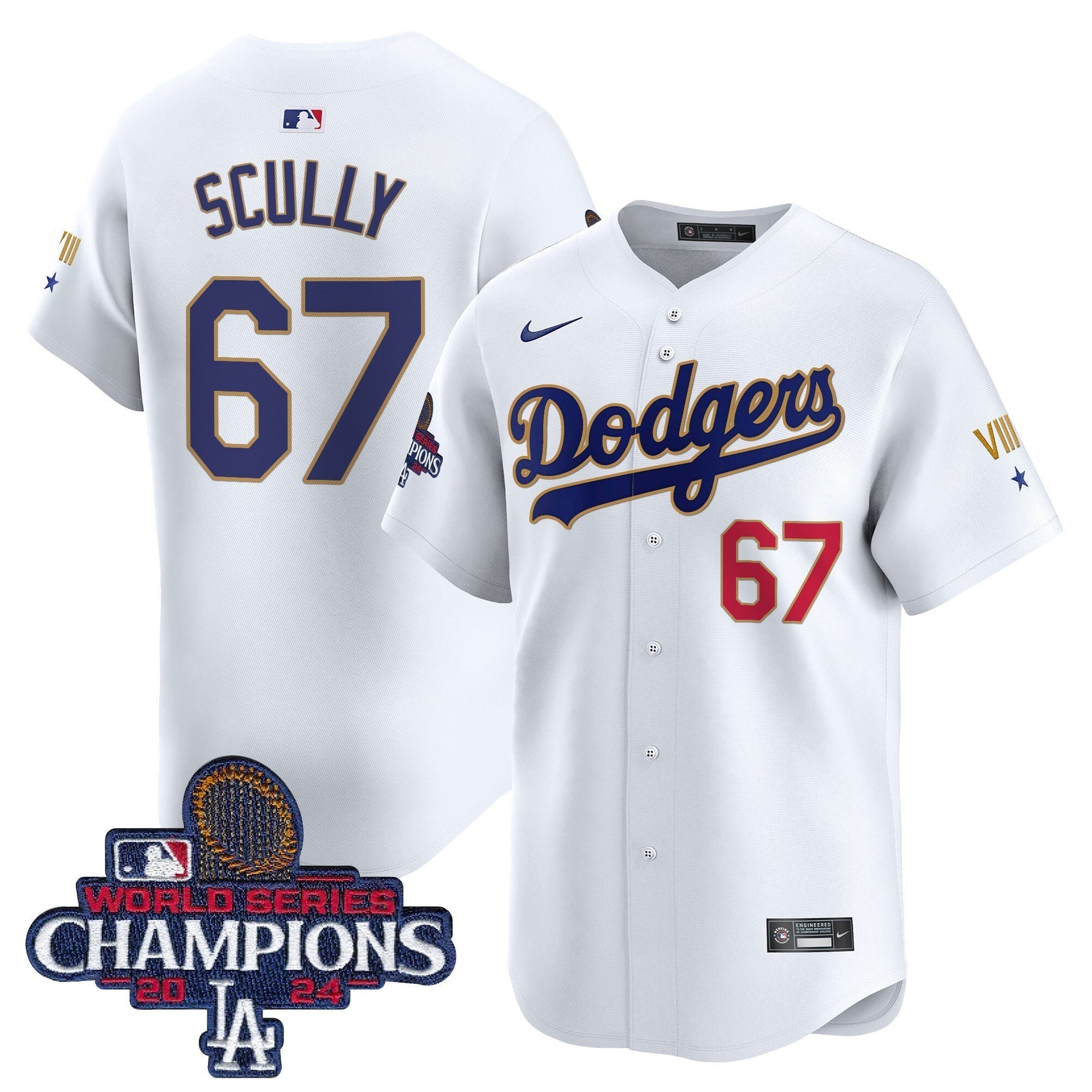 Dodgers 2024 World Series Champions Gold Trim Vapor Premier Limited Jersey - All Stitched