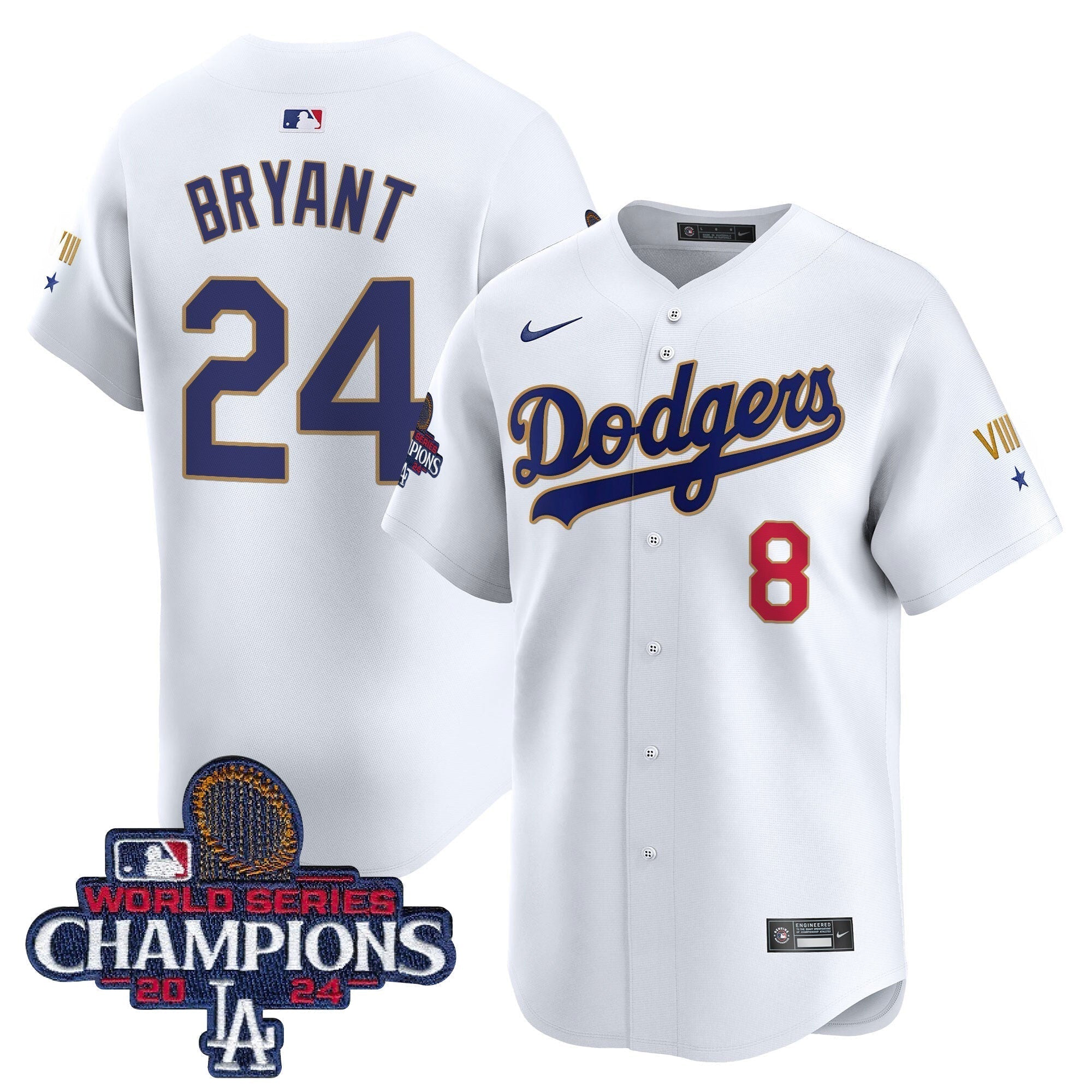 Dodgers 2024 World Series Champions Gold Trim Vapor Premier Limited Jersey - All Stitched