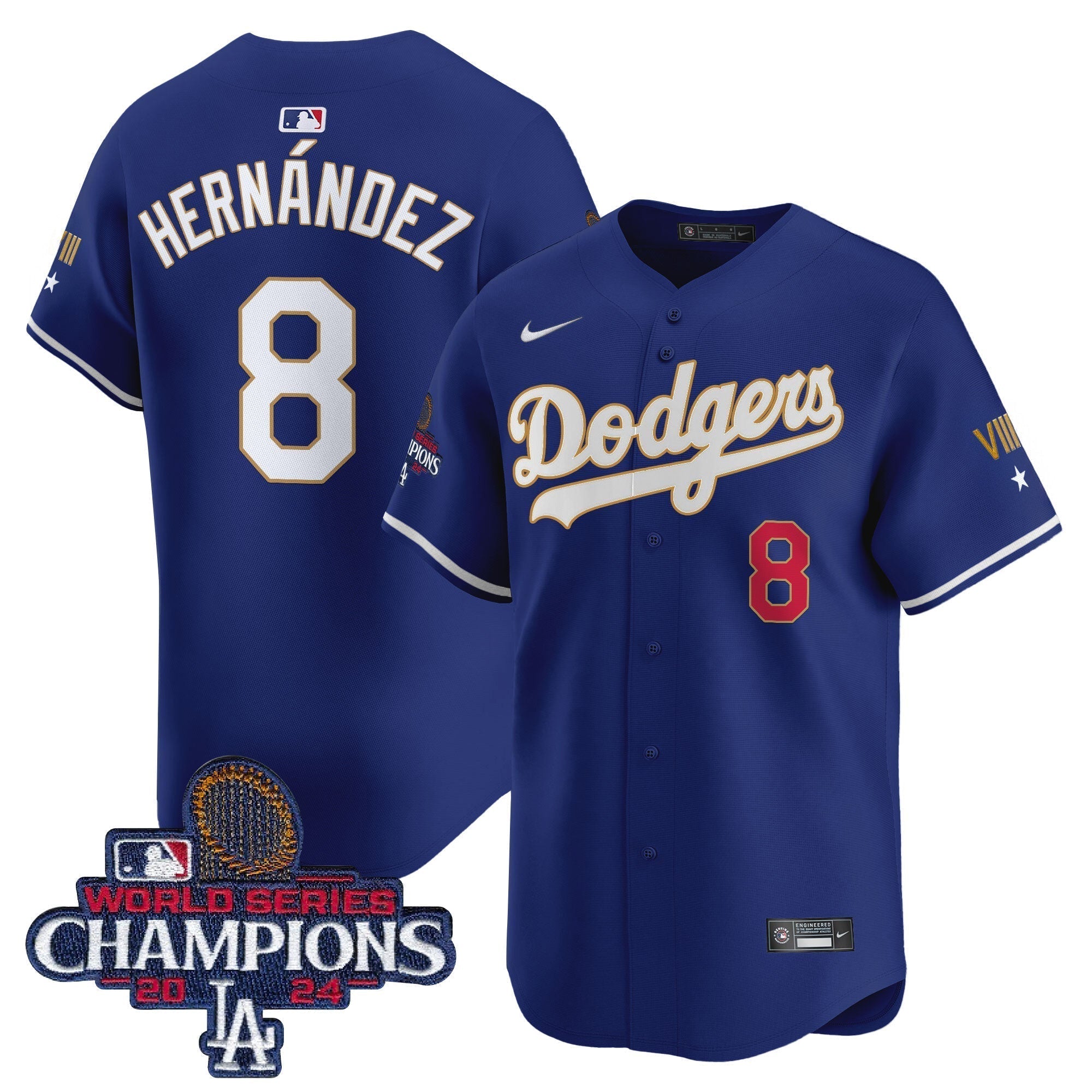 Dodgers 2024 World Series Champions Gold Trim Vapor Premier Limited Jersey - All Stitched
