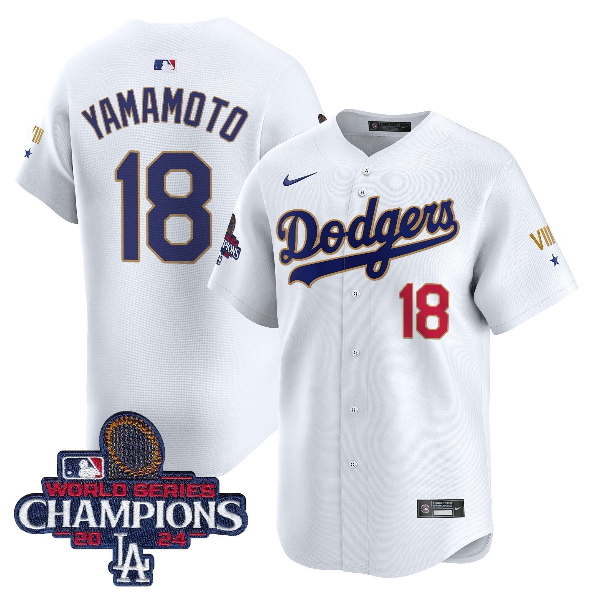 Dodgers 2024 World Series Champions Gold Trim Vapor Premier Limited Jersey - All Stitched