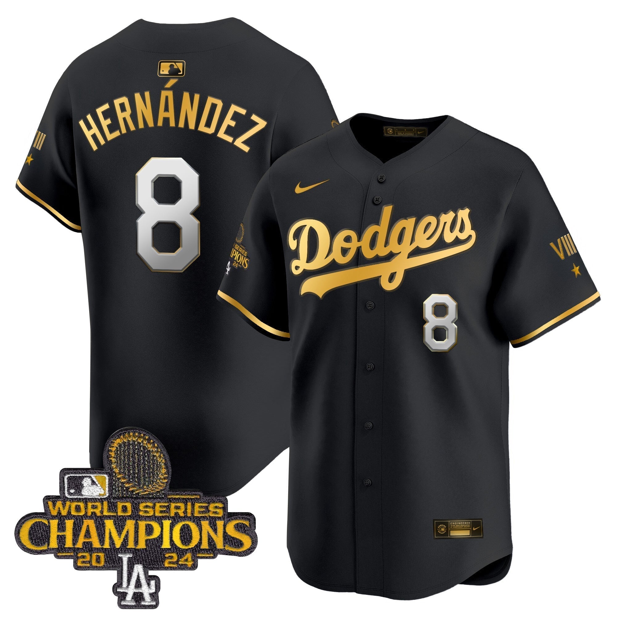 Dodgers 2024 World Series Champions Gold Trim Vapor Premier Limited Jersey - All Stitched