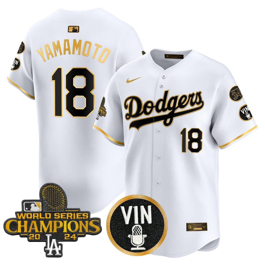 Dodgers 2025 Vin Scully & #34 Fernando Patch Gold Vapor Premier Limited Jersey - Stitched