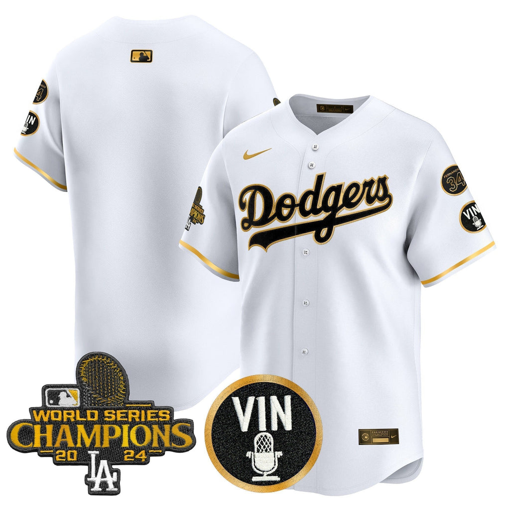 Dodgers 2025 Vin Scully & #34 Fernando Patch Gold Vapor Premier Limited Jersey - Stitched