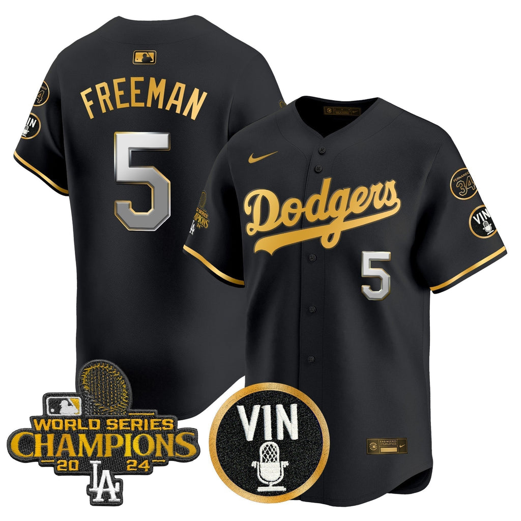 Dodgers 2025 Vin Scully & #34 Fernando Patch Gold Vapor Premier Limited Jersey - Stitched