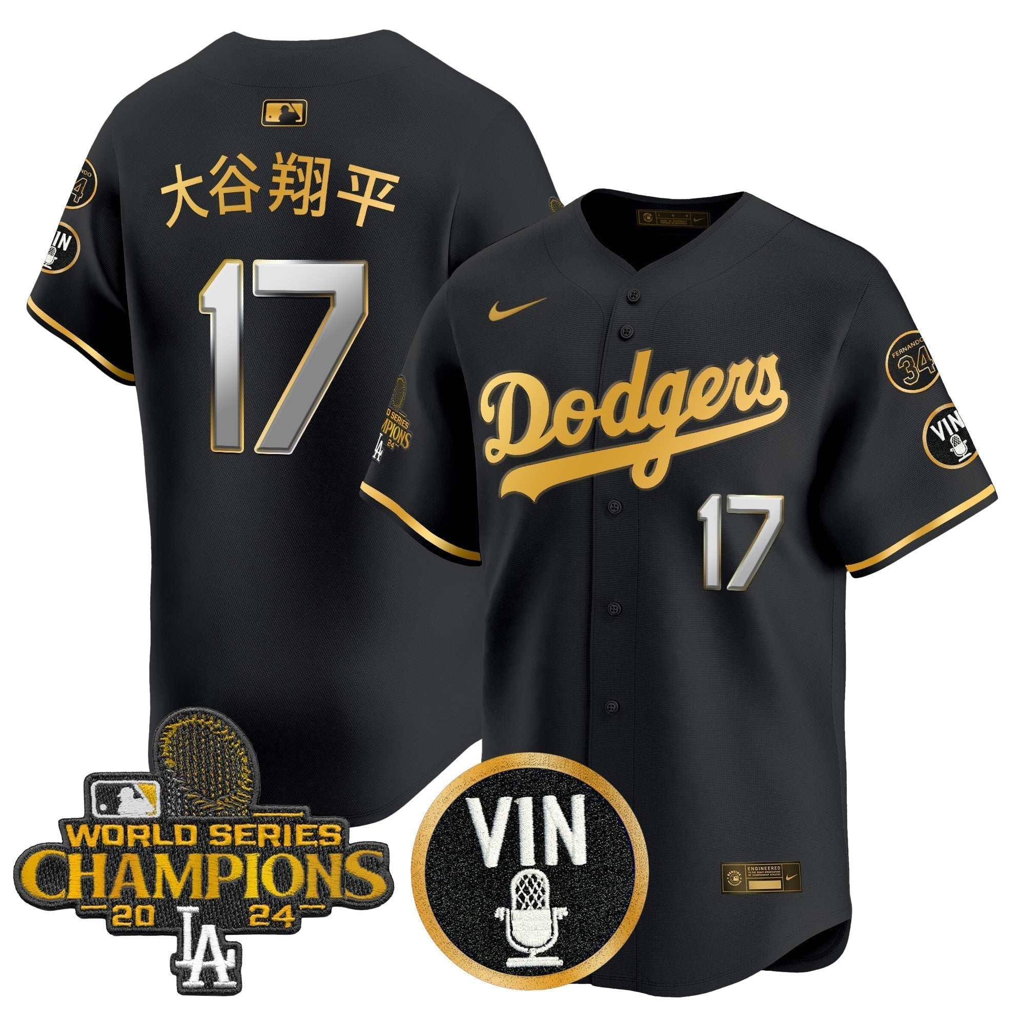 Dodgers 2025 Vin Scully & #34 Fernando Patch Gold Vapor Premier Limited Jersey - Stitched