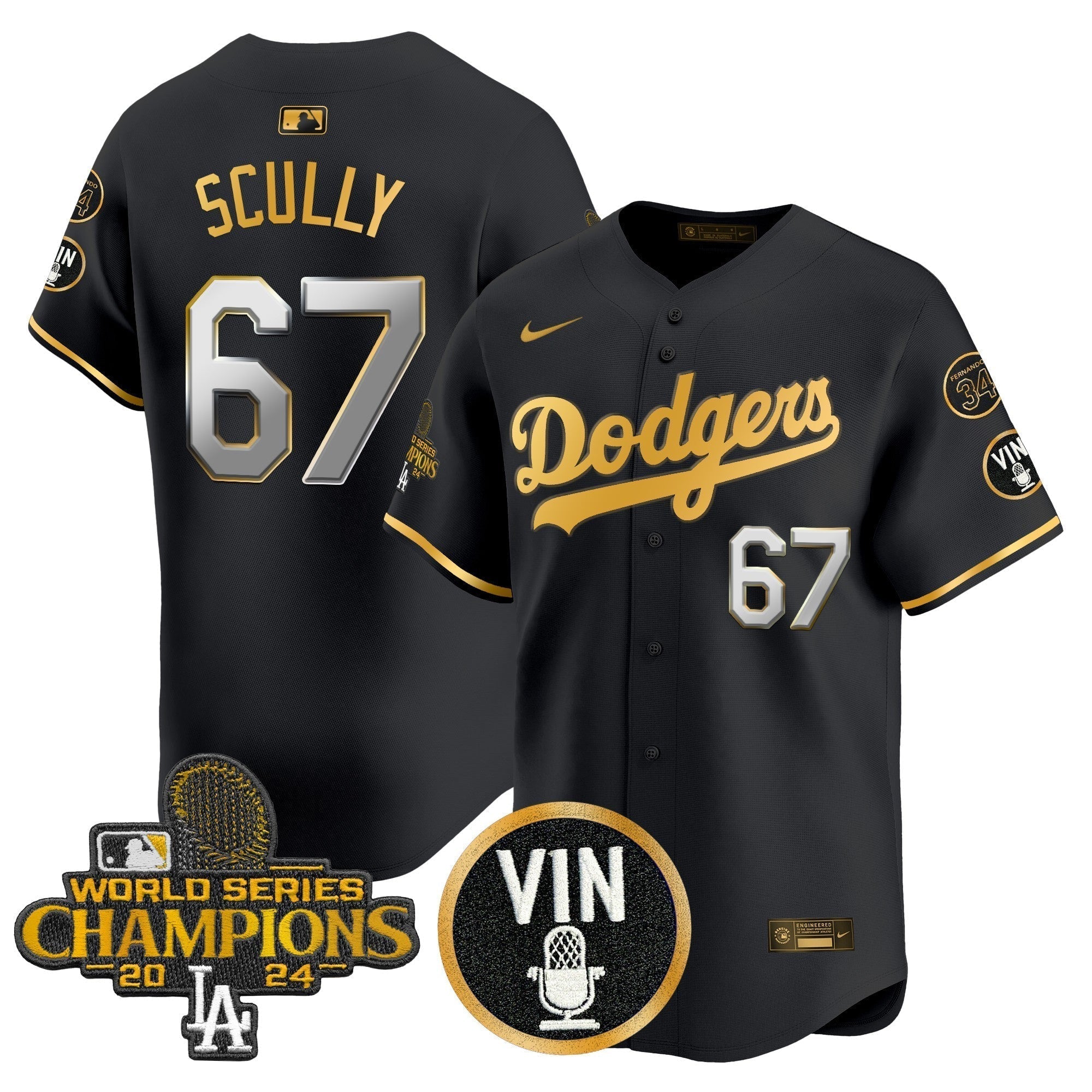 Dodgers 2025 Vin Scully & #34 Fernando Patch Gold Vapor Premier Limited Jersey - Stitched