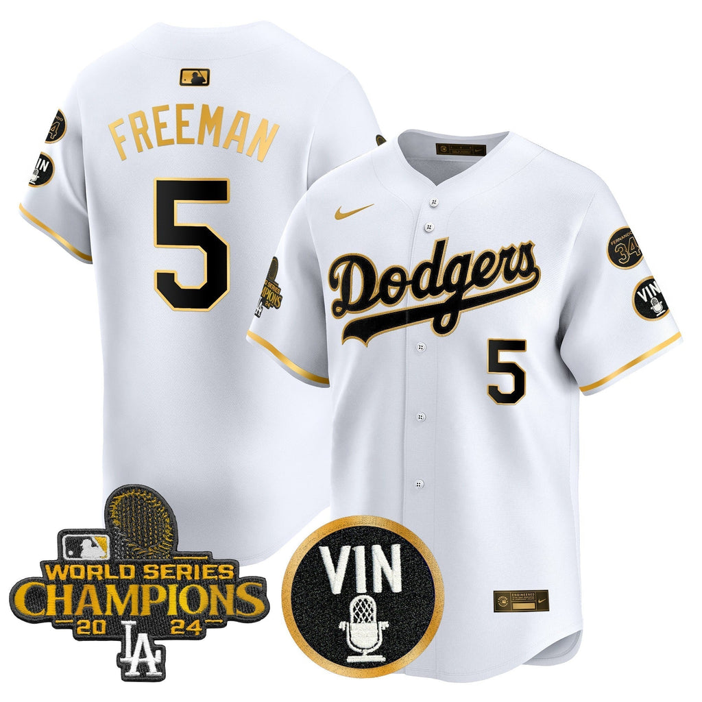Dodgers 2025 Vin Scully & #34 Fernando Patch Gold Vapor Premier Limited Jersey - Stitched