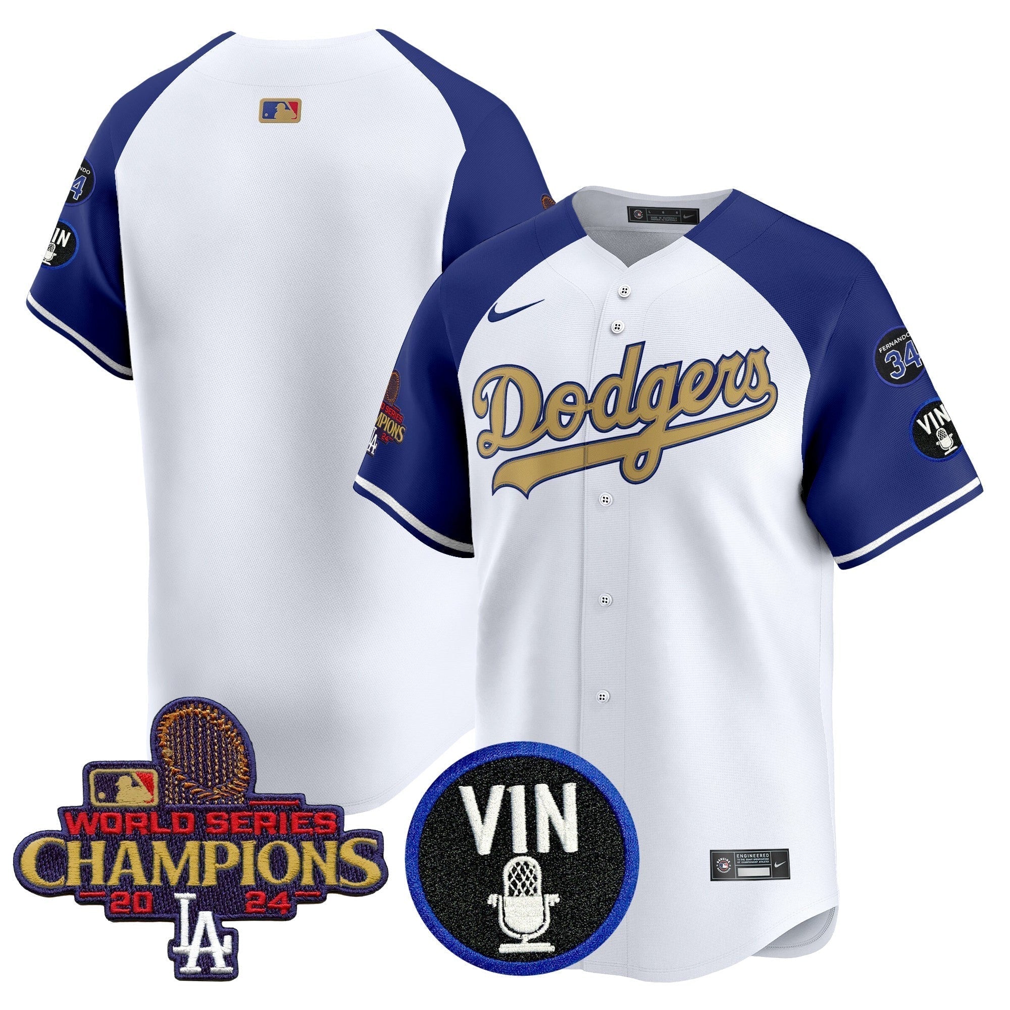 Dodgers 2025 Vin Scully & #34 Fernando Patch Gold Vapor Premier Limited Jersey - Stitched