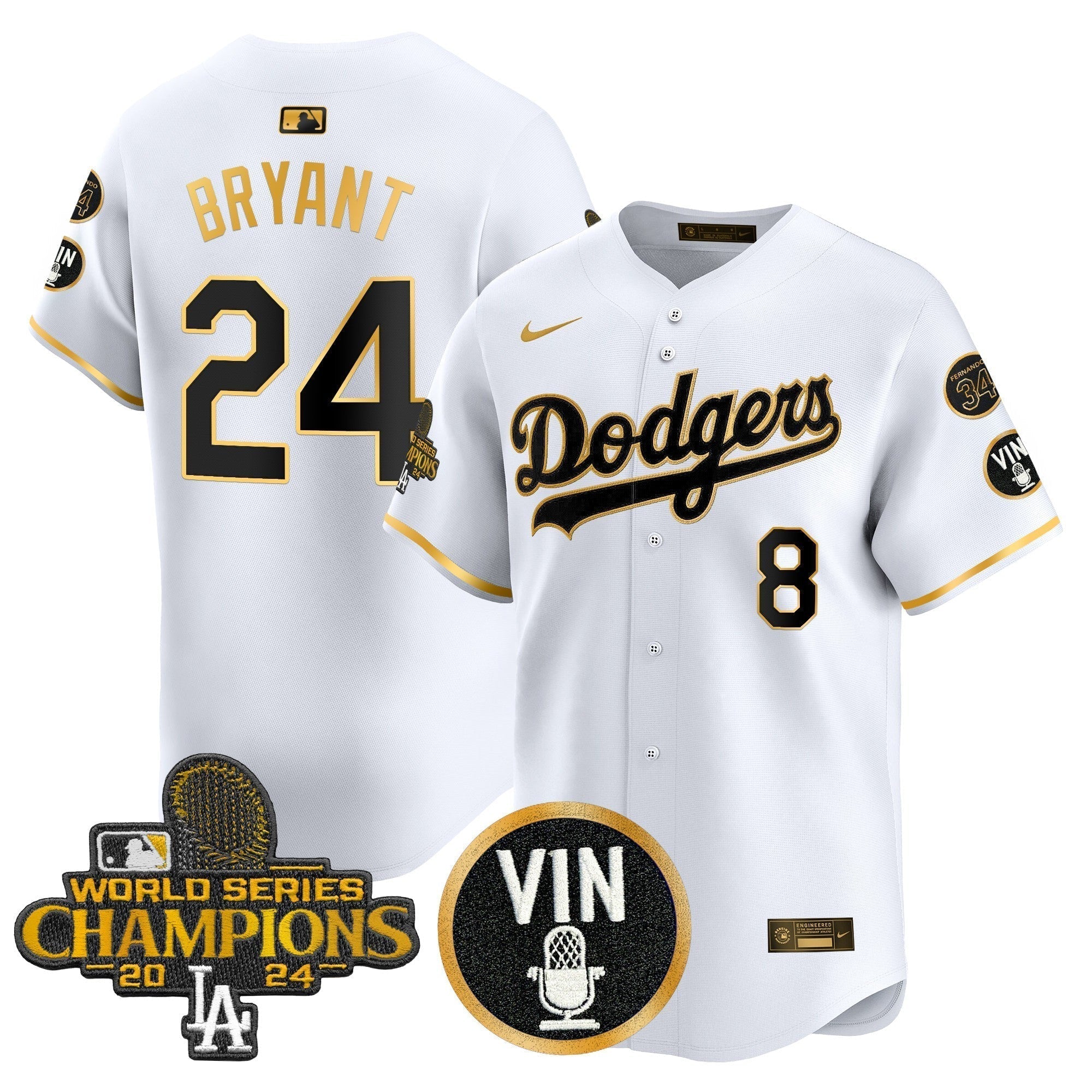 Dodgers 2025 Vin Scully & #34 Fernando Patch Gold Vapor Premier Limited Jersey - Stitched