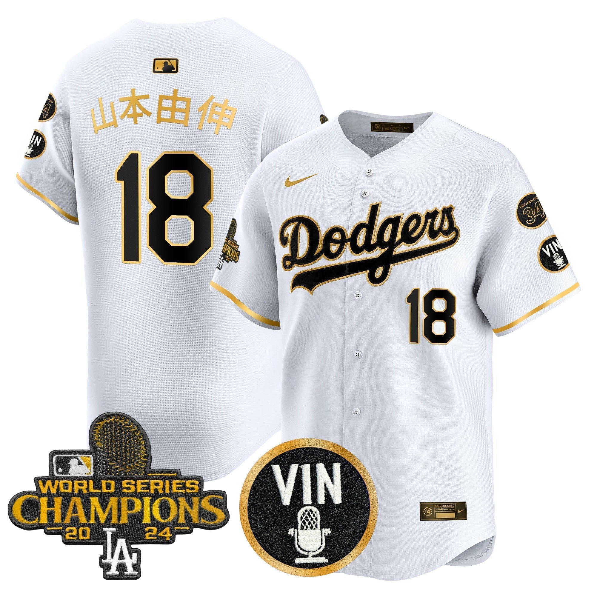 Dodgers 2025 Vin Scully & #34 Fernando Patch Gold Vapor Premier Limited Jersey - Stitched