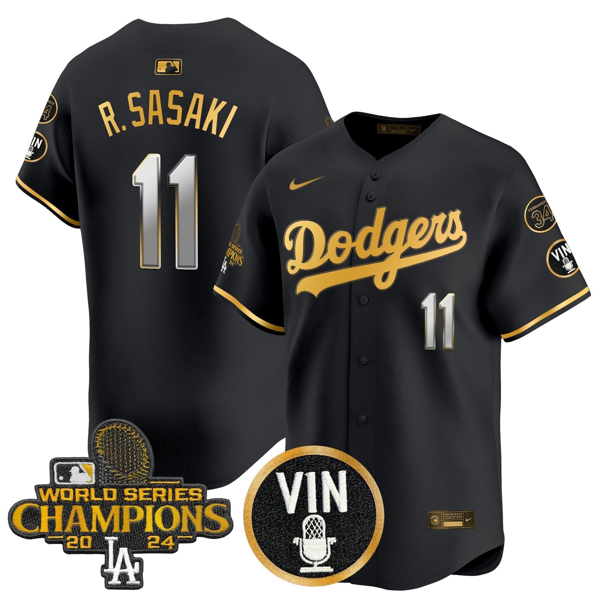 Dodgers 2025 Vin Scully & #34 Fernando Patch Gold Vapor Premier Limited Jersey - Stitched