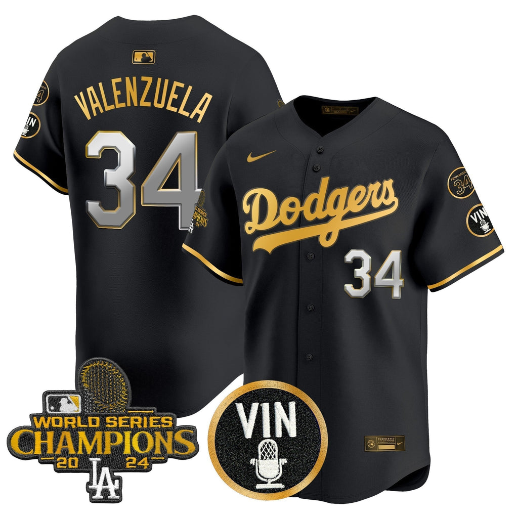 Dodgers 2025 Vin Scully & #34 Fernando Patch Gold Vapor Premier Limited Jersey - Stitched